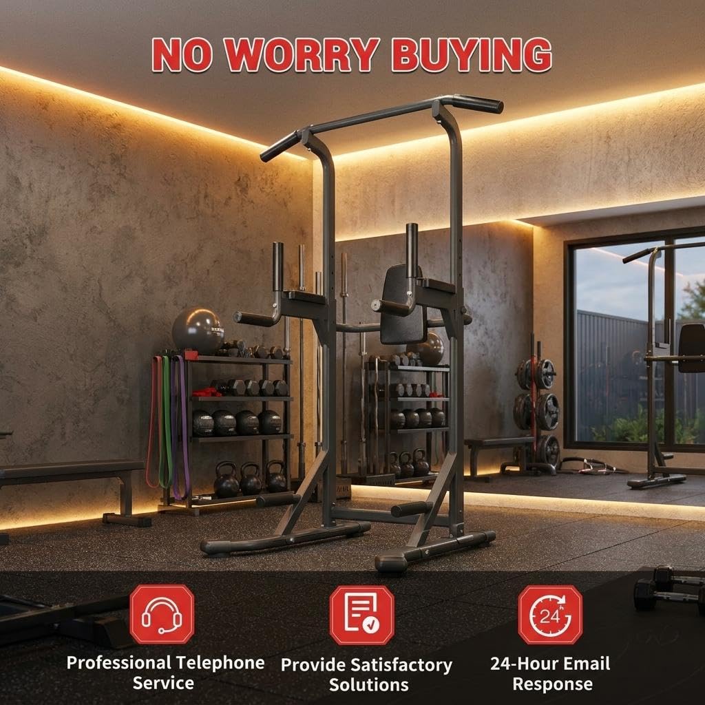 Power Tower, Heavy Duty Pull Up Bar 450LB Capacity, Multi-Functional Dip Station Adjustable Height, Strength Training Equipment Full Body for Home Gym, Pull-Ups, Dips & Leg Raises, Carbon Steel