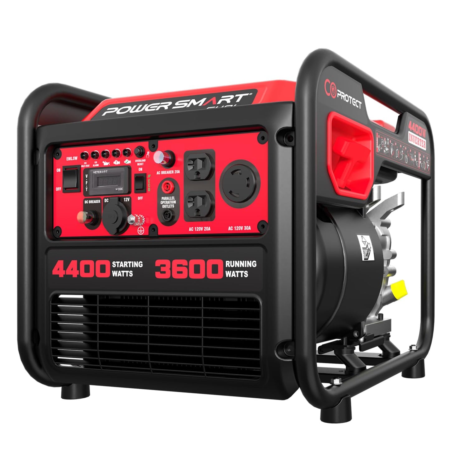 PowerSmart 4400W Open Frame Inverter Generator, Gas Powered, CO-Sensor, Lightweight & Quiet for Home Use and Emergency Backup, Camping, EPA Compliant