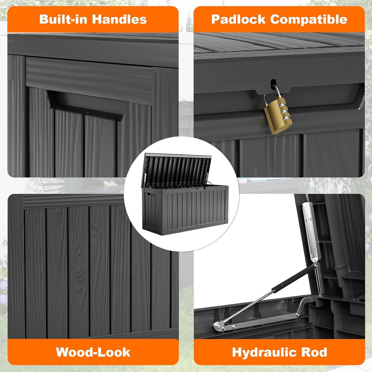 PatioZen 90 Gallon Resin Deck Box - Lockable Outdoor Storage for Furniture & Garden Tools | Waterproof - Black
