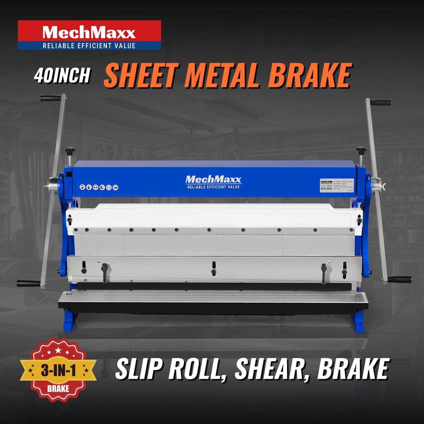 40-inch 3-in-1 Pan and Box Brake – Slip Roll, Shear, Bending Machine for Sheet Metal, 20 Gauge Mild Steel, Adjustable Fingers, Heavy Duty, Metalworking, Fabrication, Rolling, Bending, Model MMCB4020