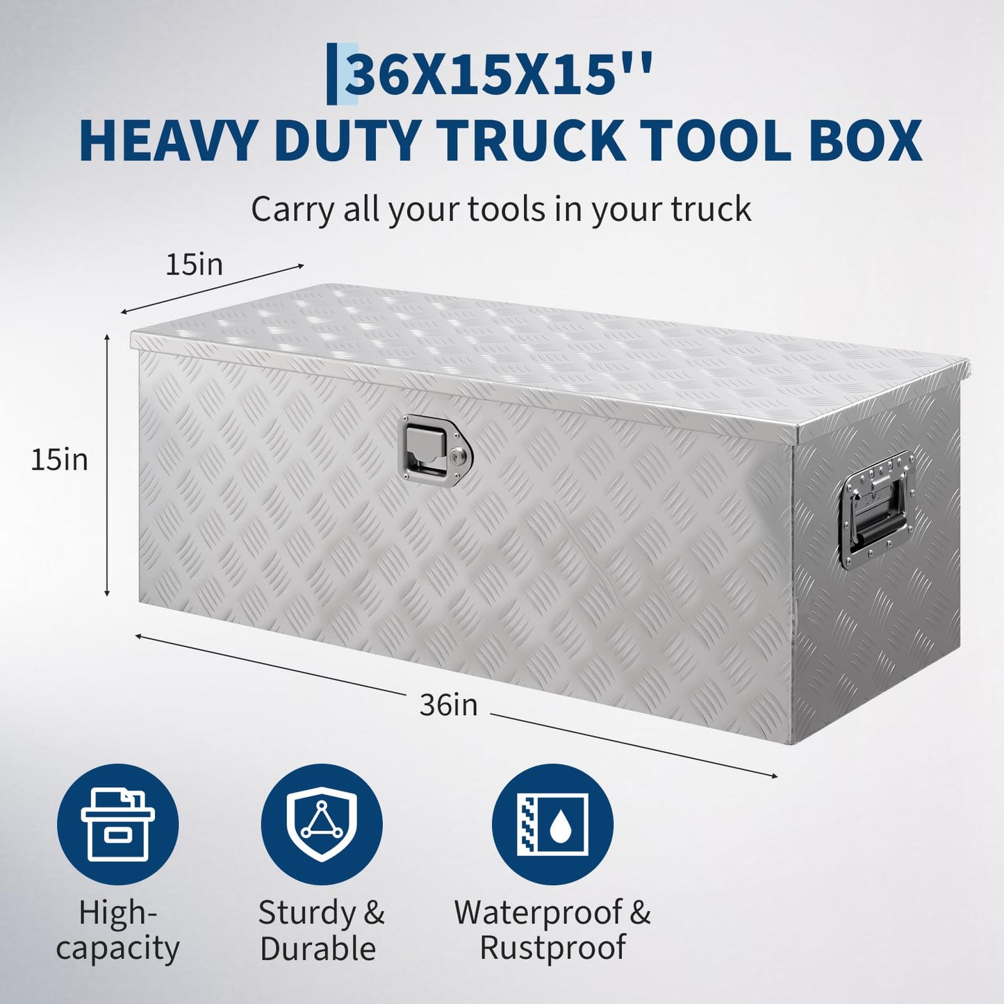GarveeLife Heavy Duty Aluminum Truck Bed Tool Box – 36x15x15 in, Weatherproof & Lockable, Gas Strut Lid, Side Handles, Organizer Tray, Silver Five-Striped, Mohair Lint Low