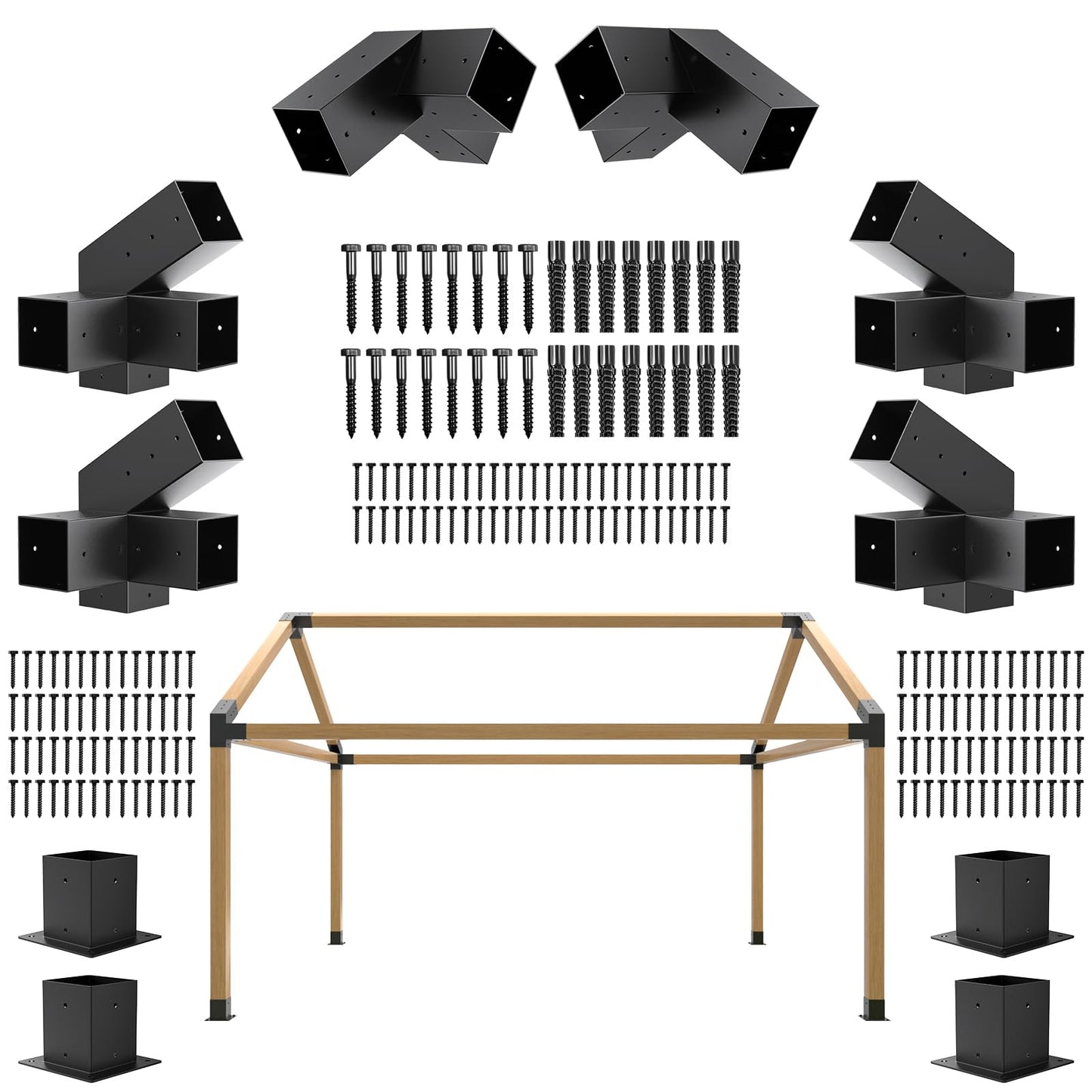 Pergola Kit, 30° Slanted Roof Bracket Set, Roof Wall Mount Extension Bracket Kit,4" x 4" (Actual: 3.5x3.5 Inch) Powder-Coated Pergola Hardware for Porch,Gazebo, Backyard(10pcs)