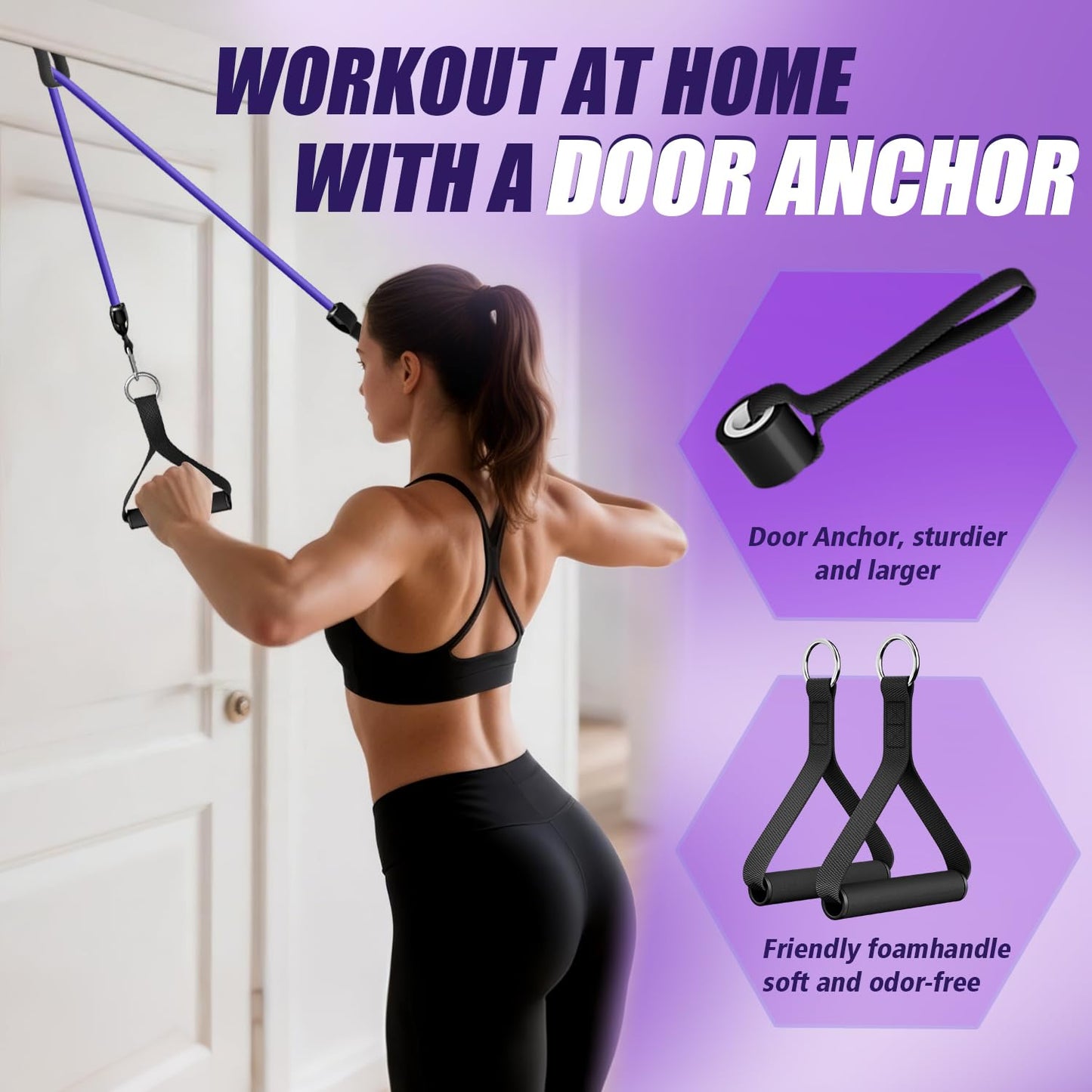 WHATAFIT Resistance Bands, Exercise Bands，Resistance Bands for Working Out, Work Out Bands with Handles for Men and Women Fitness, Strength Training Home Gym Equipment Pink Purple 16PCS