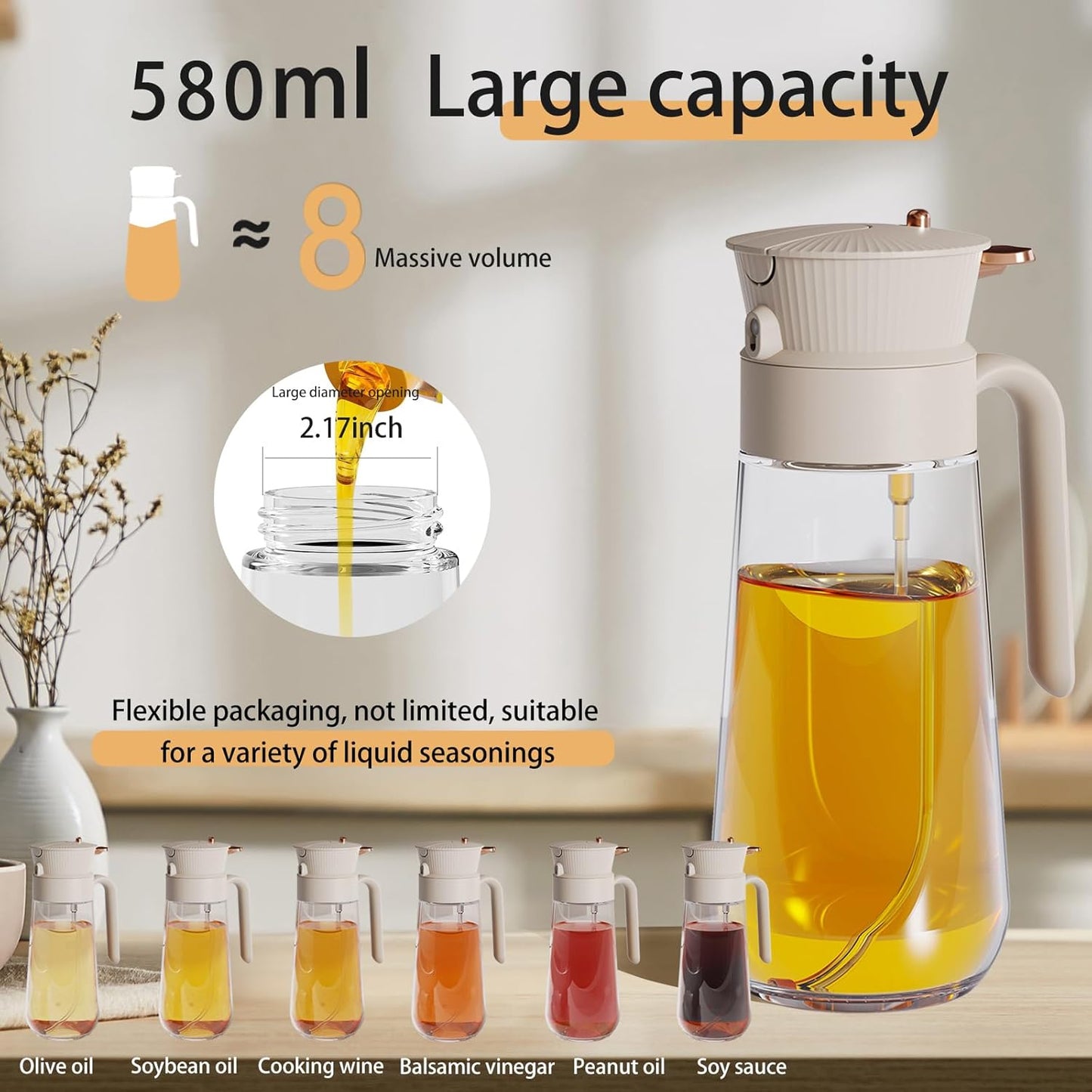 Skiennix Olive Oil Sprayer - 2-in-1 Leak-Proof Glass Dispenser with Mist & Precision Pour | 19.6oz/580ml