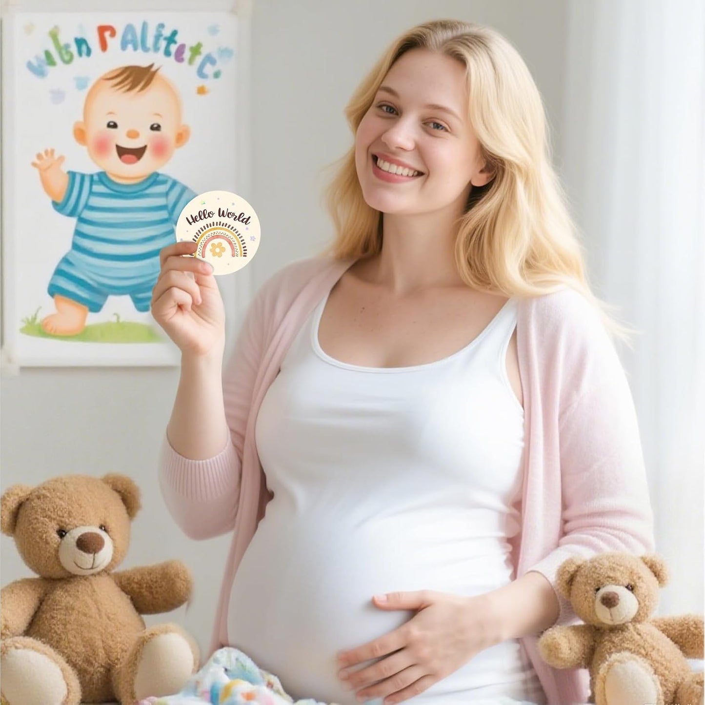 Set(13pcs) Baby Monthly Milestone Cards Sign - Double Sided Wooden Milestone Cards with Rainbow Design, Wooden Circles