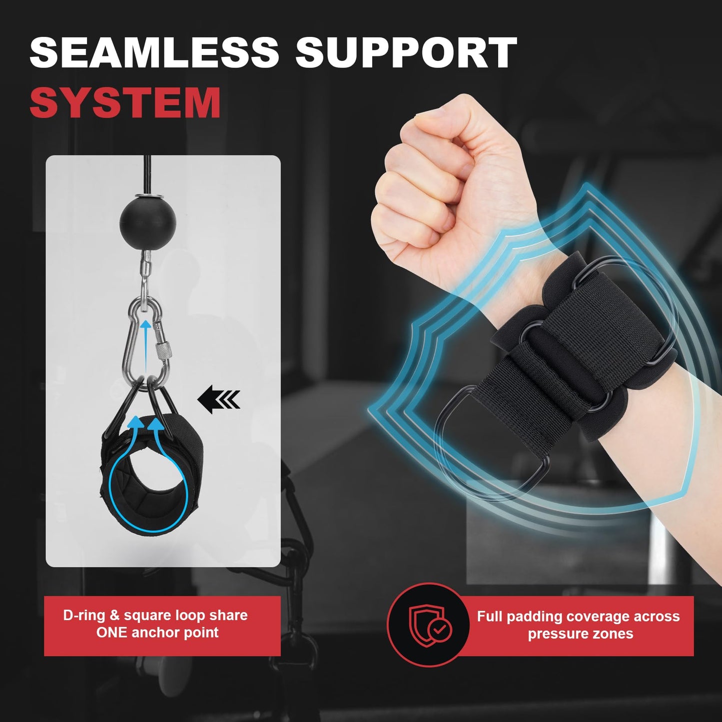 Wrist Straps for Cable Machines Wrist Cuffs for Men Woman Neoprene Padded Straps for Gym Strength Training Equipment (Black, M)