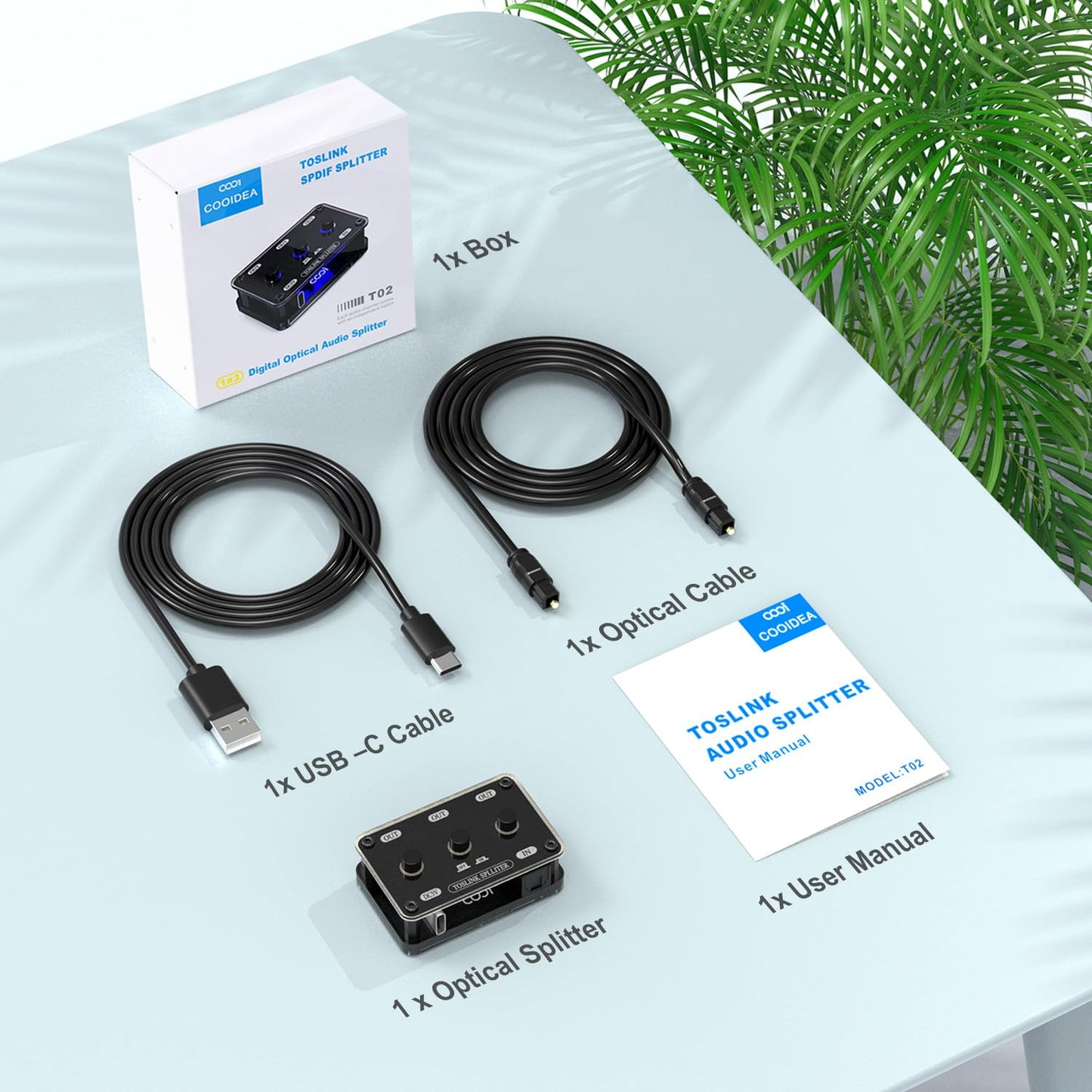 cooidea 1 3 192k/24Bit LPCM2.0/DTS/Dolby-AC3 5.1 Digital Optical Audio Splitter in Out SPDIF Toslink Optical Splitter