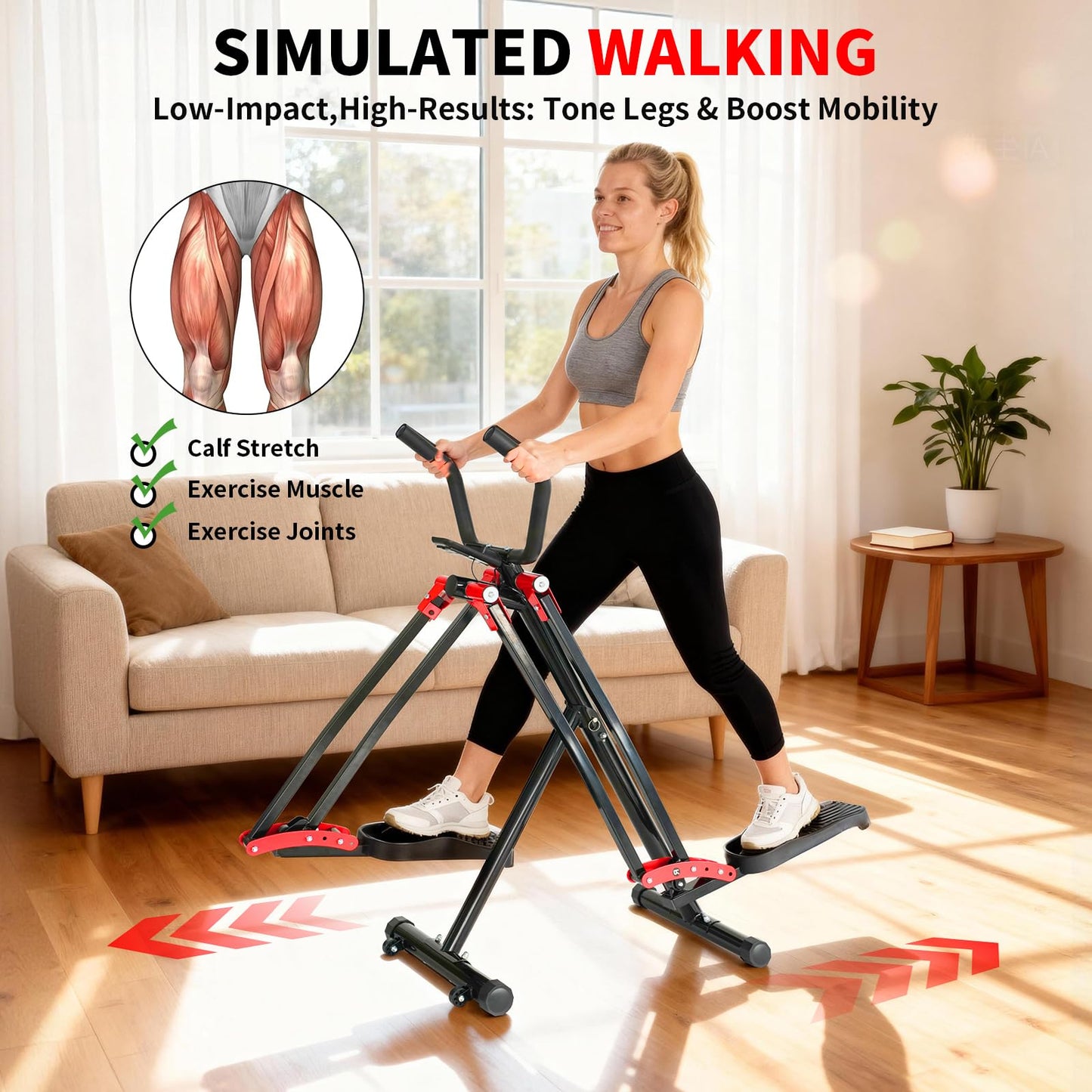 HOWHAI Air Walker Exercise Machine, 30" inch Stride Space Walker Elliptical Trainer for Home Use, Low-Impact Elliptical Cross Trainers Compact Steppers for Men and Women Full-Body Cardio & Leg Toning