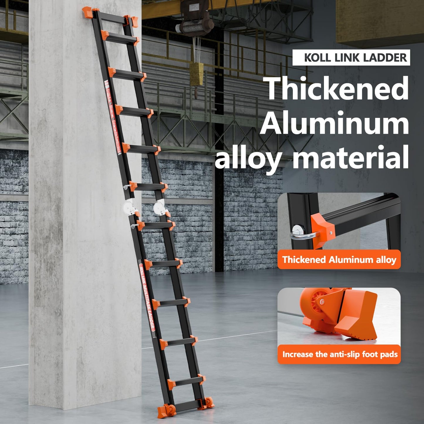 KOLL LINK Ladder 17FT,Multi Position 5 Step Ladder Extension, Anti-Slip A Frame Folding Ladder with Removable Tool Tray, 330lbs Adjustable Telescopic Aluminum Ladders for Stairs Home Indoor Outdoor