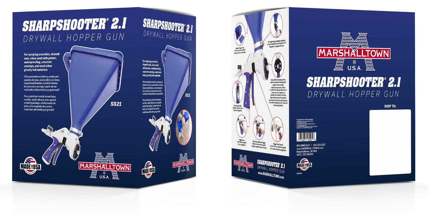 MARSHALLTOWN Sharpshooter 2.1 Texture Sprayer, 2-Gallon Hopper, Soft Grip Trigger, Easily Adjustable, 45 Degree Angle Adapter, Made in the USA, SS21
