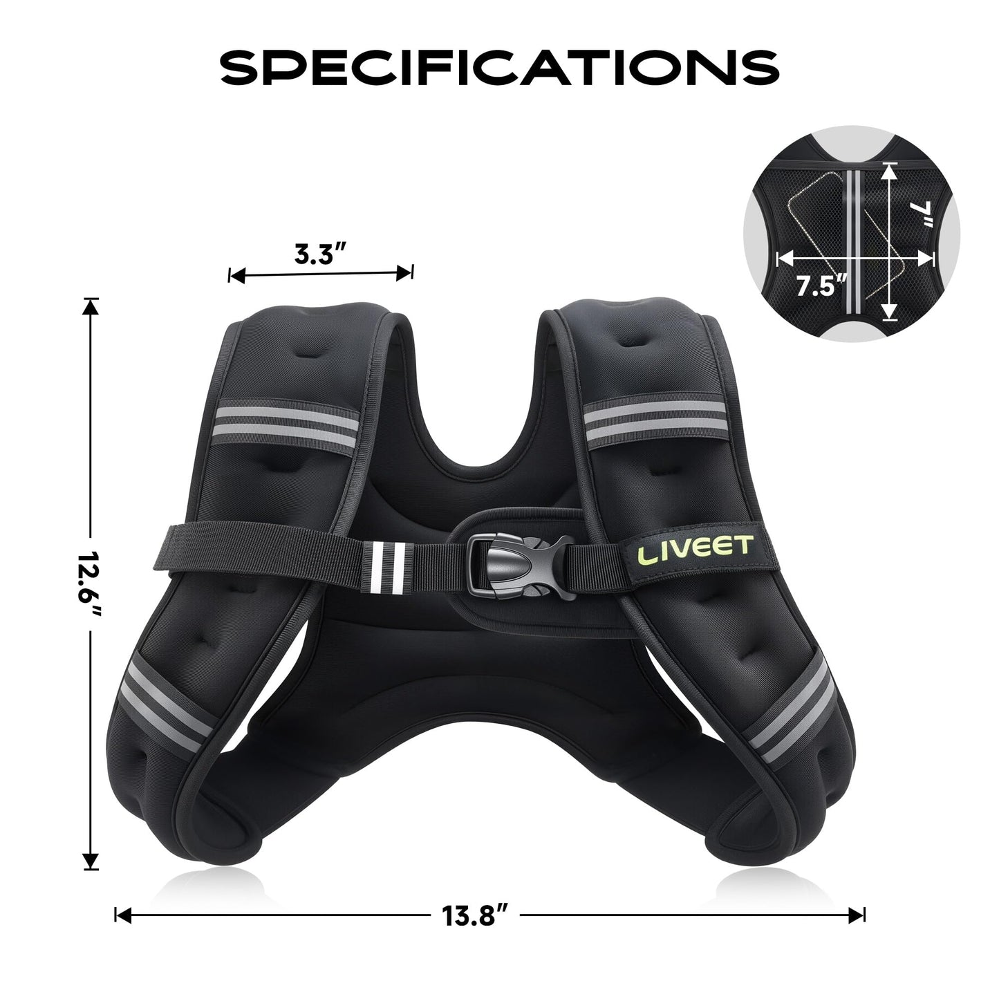 Liveet Weighted Vest, Weighted Vest for Women Men, 10lb Weight Vest with Pocket Reflective Strips Adjustable Buckle Straps SGS Certified Weight Vest for Walking Running Strength Training Cardio Workout