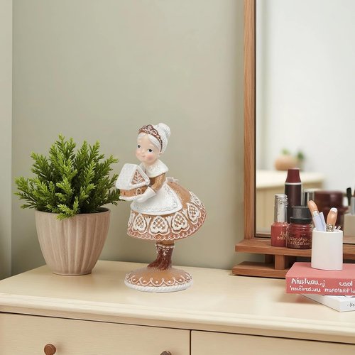Braxio Christmas Decorations - Resin Mrs. Santa Claus with Gingerbread House | 5.5 x 4.5 x 9 Inch Room Decor