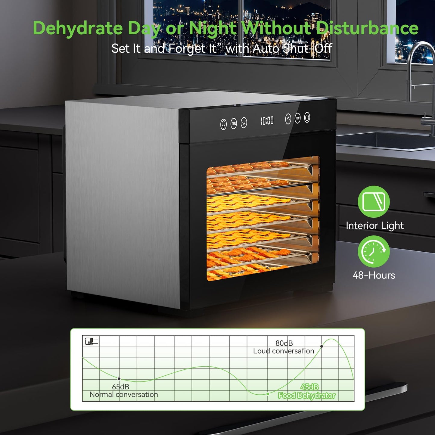 650W Food Dehydrator, 8-Tray Stainless Steel Dehydrator Machine with Adjustable Timer & Temperature, Overheat Protection, Fruit Dehydrator for Jerky, Herbs, Dog Treats, Interior Light