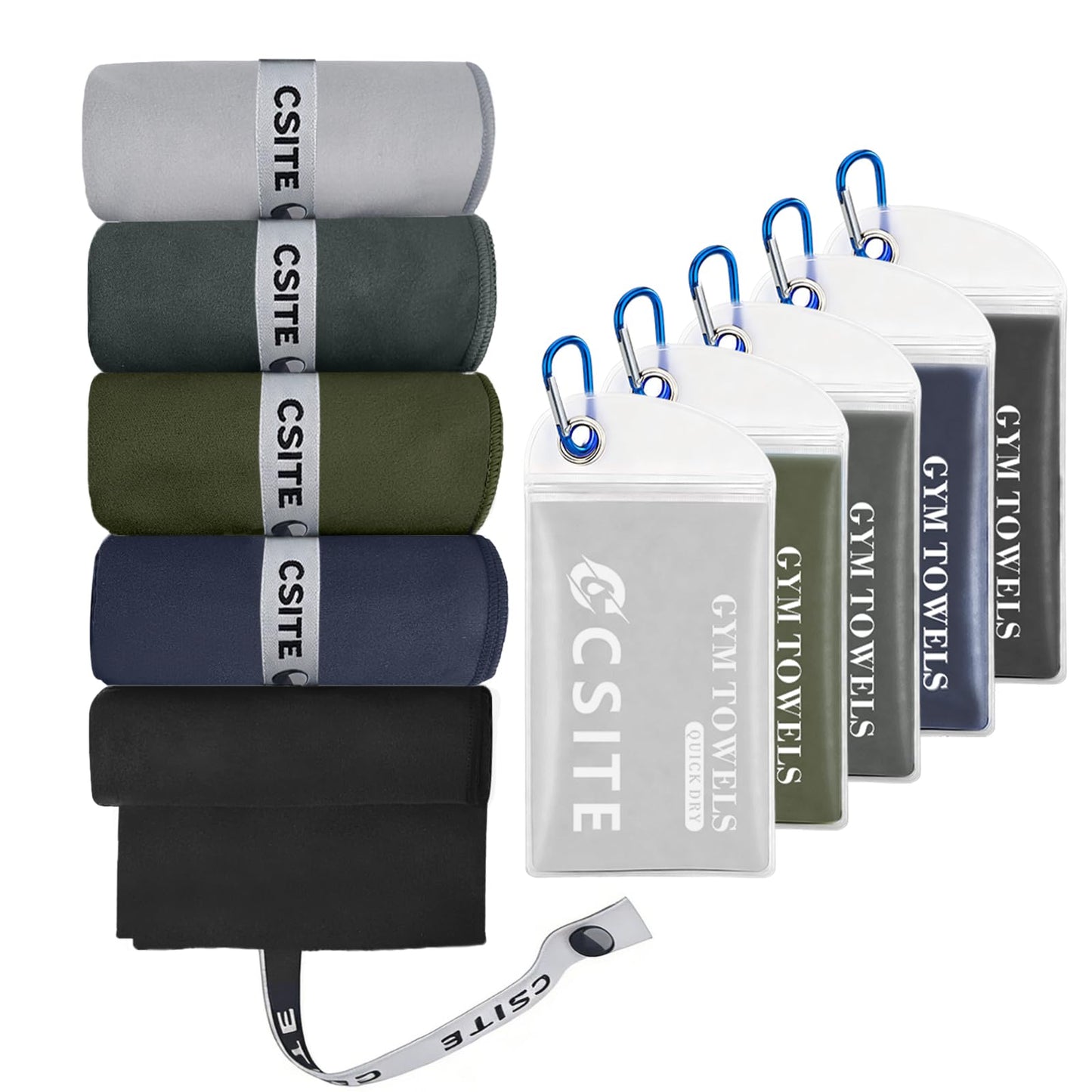 CSITE Microfiber Gym Towels 5 Pack - Quick Dry & Highly Absorbent, Odor-Free, Soft & Compact Sweat Towel for Workout, Yoga, Running, Tennis, Camping, Men & Women