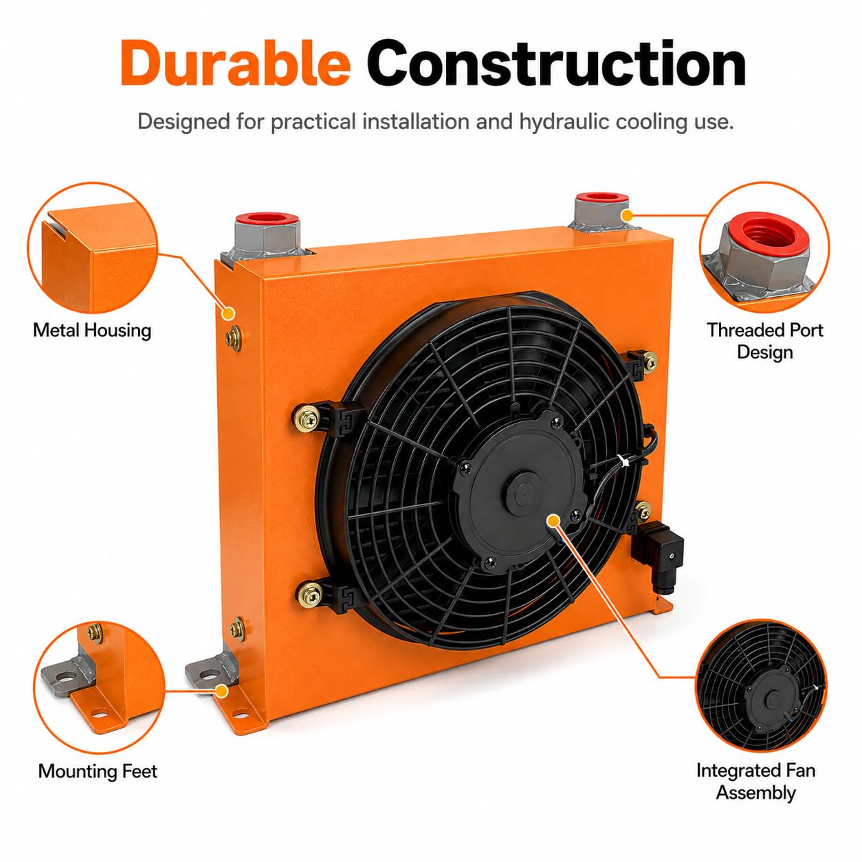 AH1012T-CA Hydraulic Oil Cooler 12VDC 120W Air Oil Cooler 100L/min 2MPa Hydraulic Radiator with Fan for Hydraulic Systems, Industrial Machinery, Excavator, Tractor Cooling
