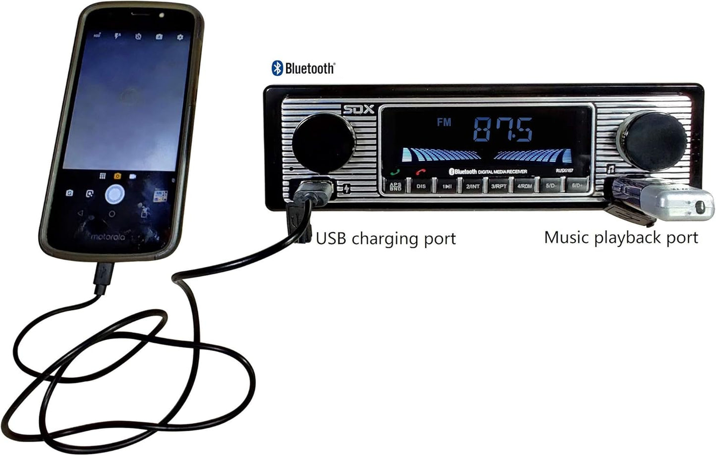 SONDPEX MP3 MP3/USB, SDX Audio Bluetooth Radio Receiver, Player with USB Charger, Aux-in, Built-in Microphone