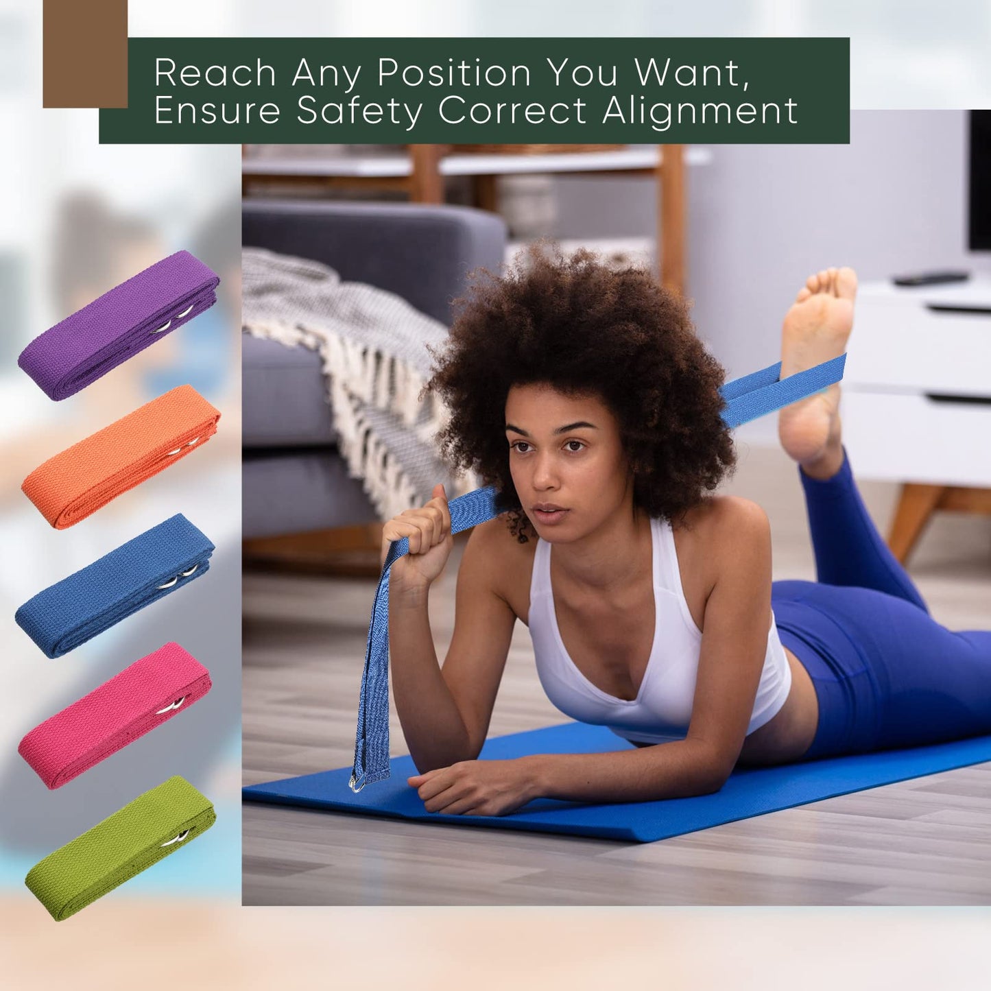 10 Pcs Yoga Strap 8ft Yoga Stretching Exercise Band Stretching Belt with Adjustable Metal D Ring Buckle Loop for Pilates, Dance, Physical Therapy, Gym Workout