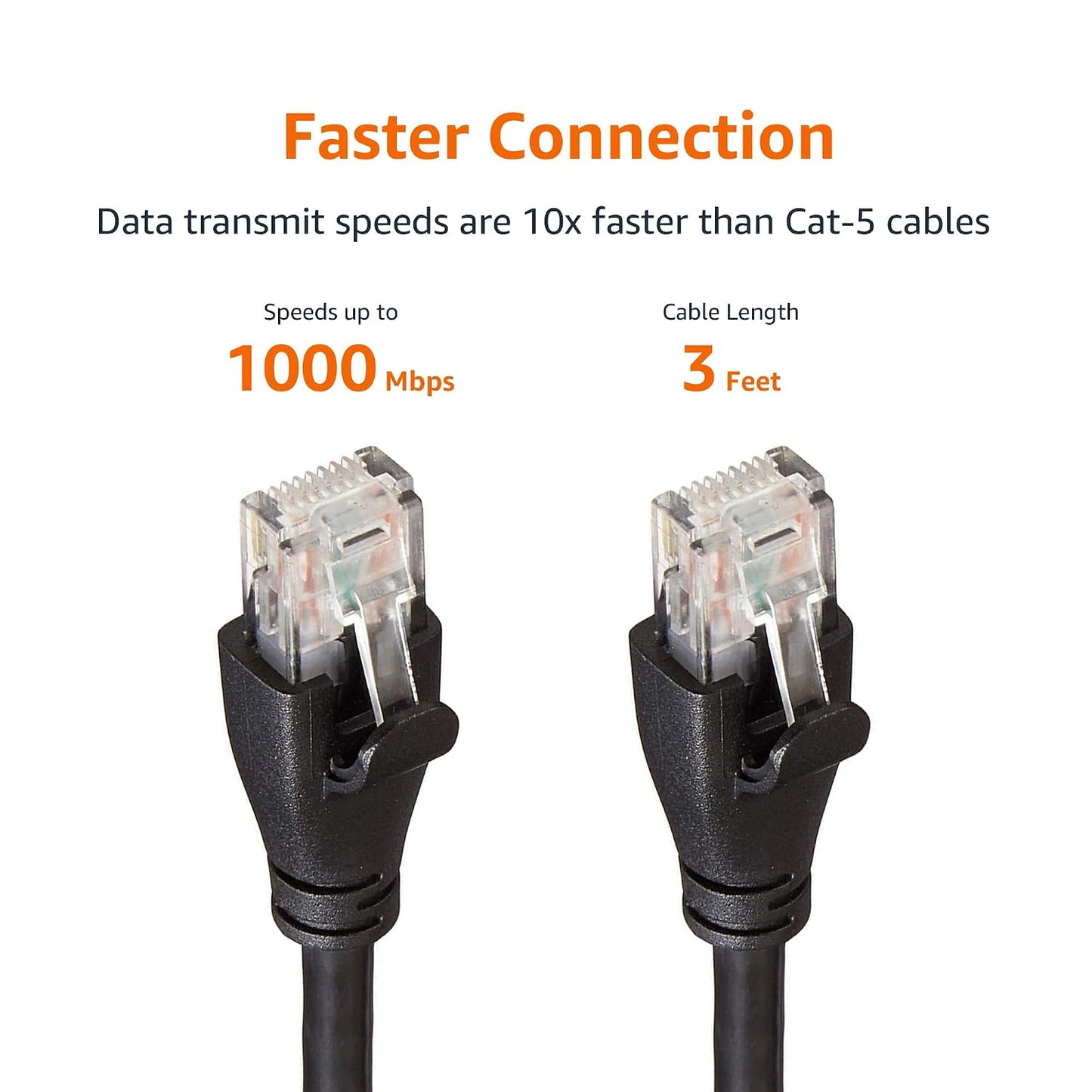 RJ45 Cat-6 1Gpbs 3 Amazon Basics Ethernet Patch Cable, Data Transfer Speed, Gold-Plated Connectors, Foot, Black