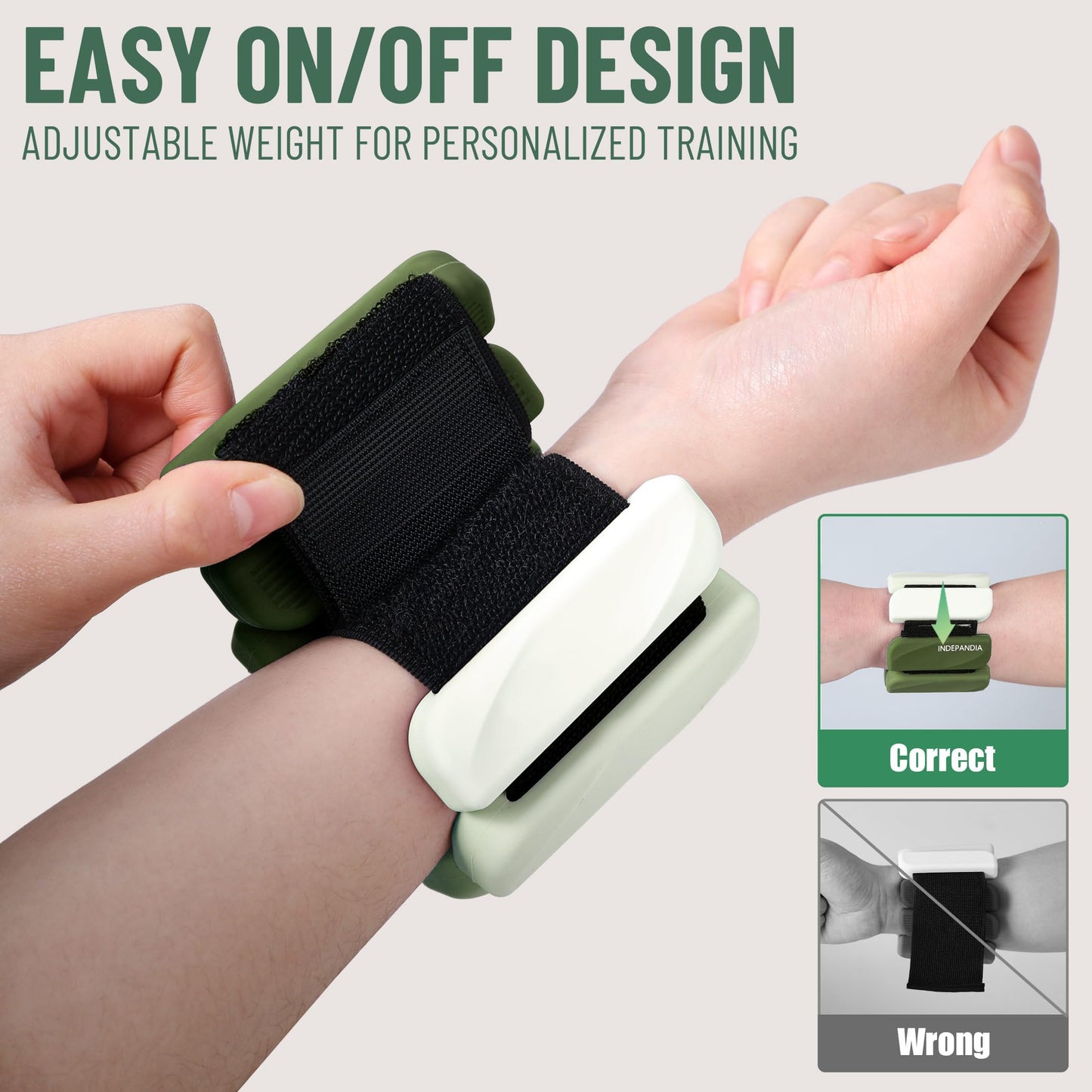 INDEPANDIA Wrist & Ankle Weights for Women and Men, 2lbs Pair Adjustable Silicone Weighted Bangles for Arm & Leg Workouts, Perfect for Pilates, Yoga, Walking & Home Fitness Training, Gradient Green