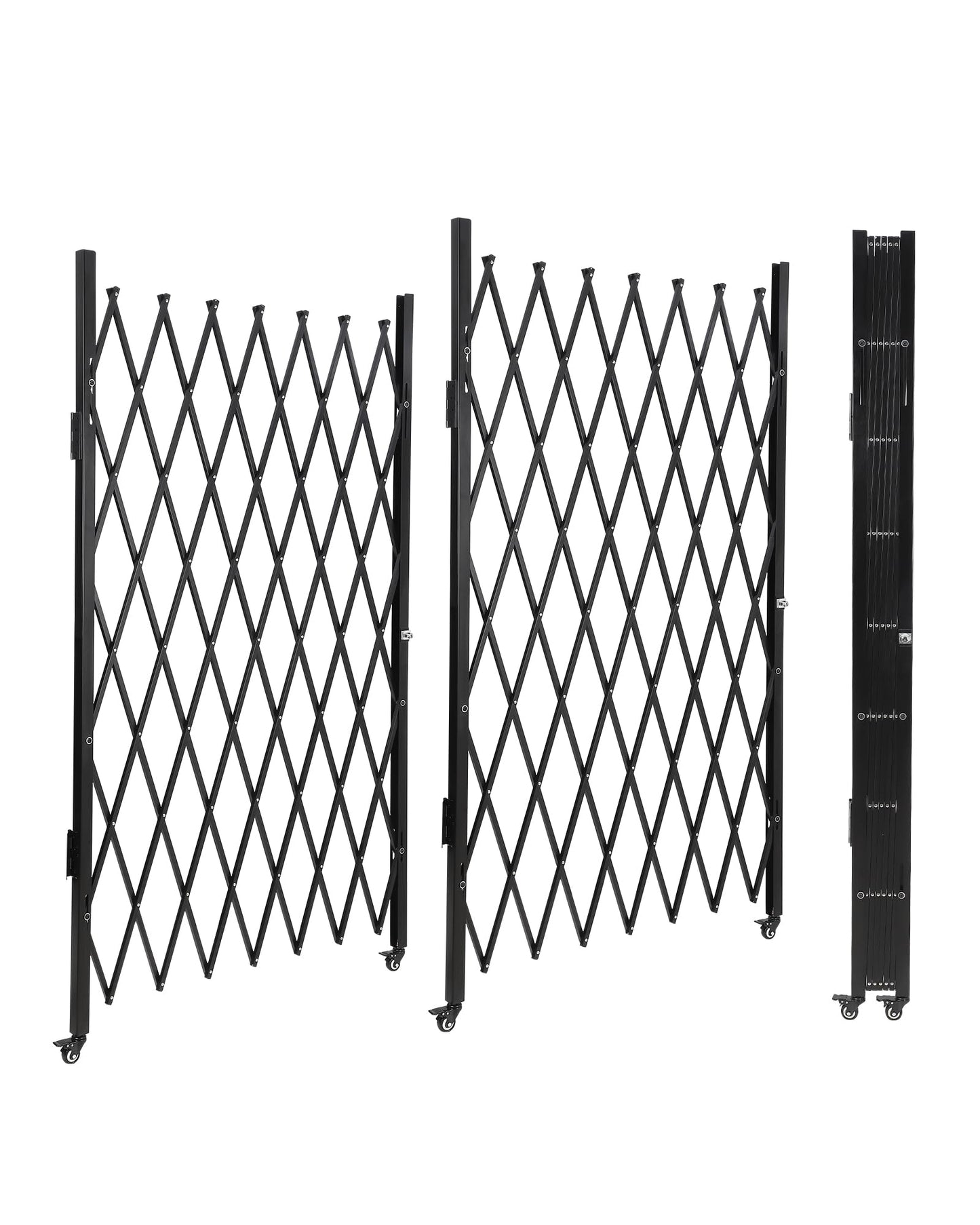 Double Foldable Security Gate 61" H x 122" W Aluminum Expandable Fence Portable Safety Barrier with Casters Retractable Driveway Gates 360°Rolling Barricade Gate Mobile Barricade Safety Barrier Black