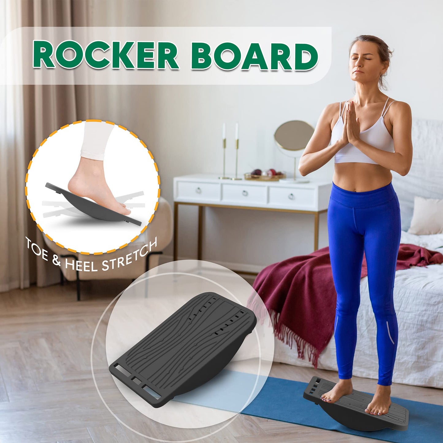 INFIDEZ 3-in-1 Adjustable Incline Slant Board for Calf Stretching Ankle, Foot Massage, 10 Changeable Levels Rocker Board for Plantar Fasciitis Physical Therapy Equipment - Black