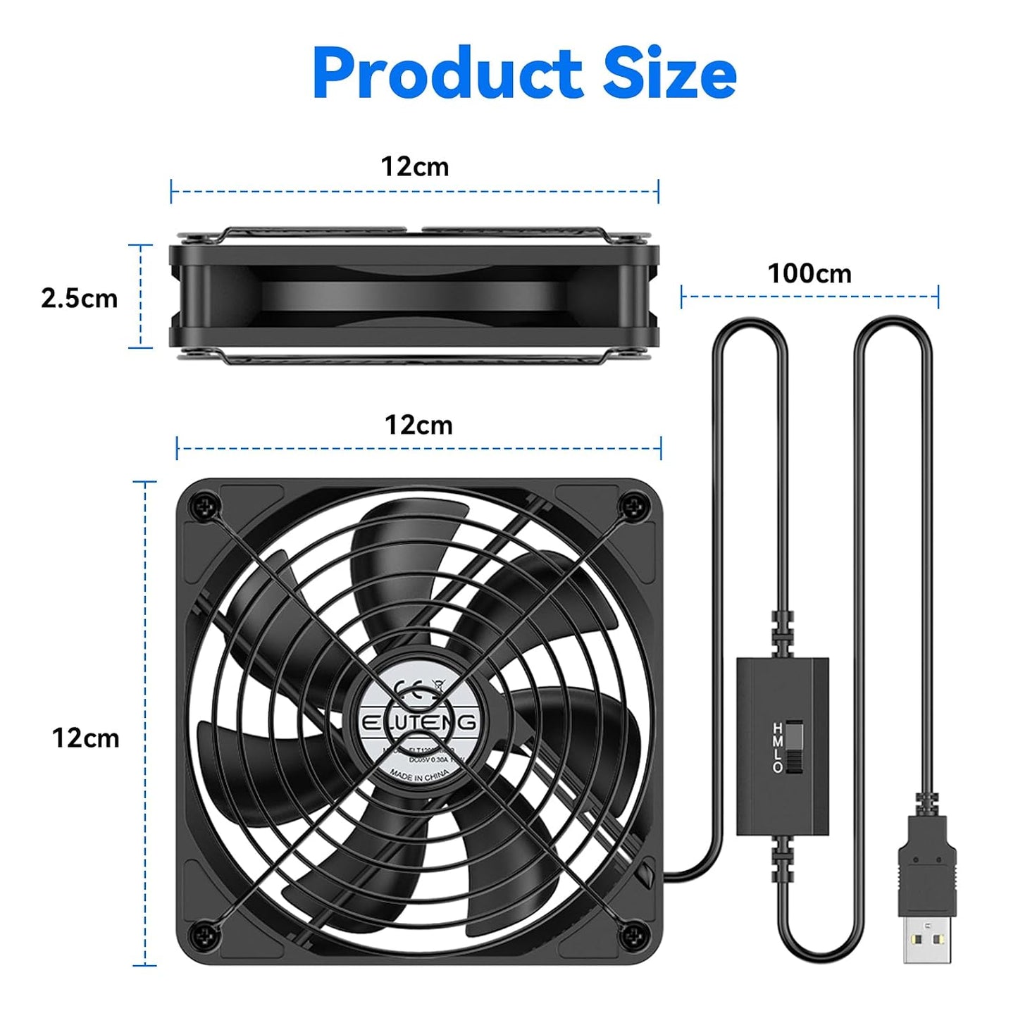ELUTENG 7 3 1100/1300/1500 USB Computer Cooling Fan with Color RGB Lighting, Speed Controller RPM Small Exhaust Fan