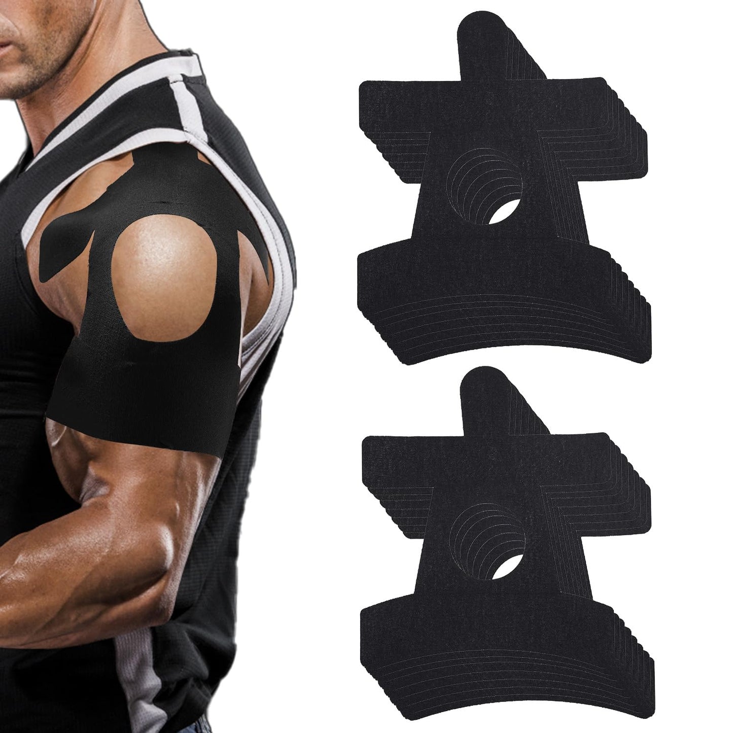 10pcs Precut Kinesiology Tape for Shoulder, Waterproof Breathable Elastic Kinesiology Athletic Tape Elastic & Latex-Free Sports Patch Strips for Shoulder Muscle Support & Stability