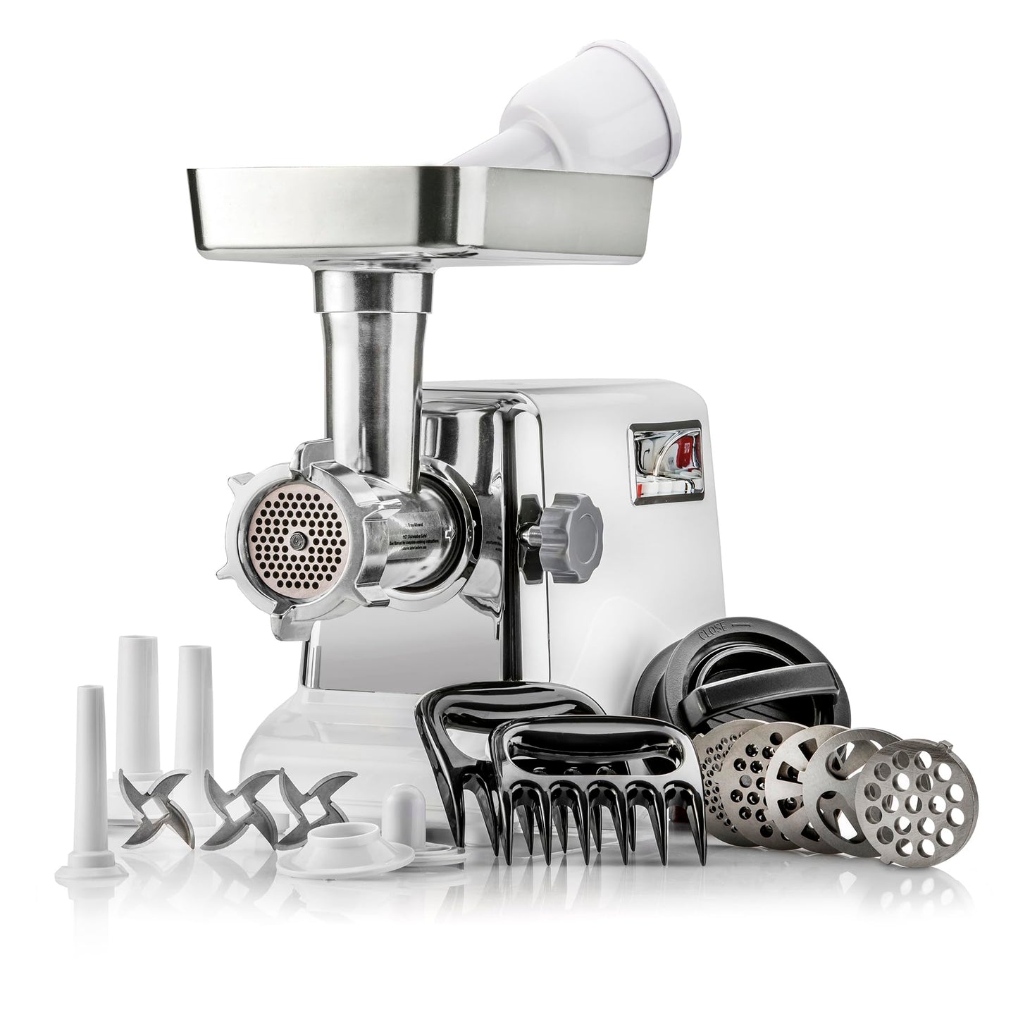 STX International Turboforce 3000 Series 5-in-1 Electric Meat Grinder | 3000W Max | 3-Speed | Size #12 | 5 Grinding Plates | 3 Stainless Steel Blades | Sausage Stuffer | Kubbe Maker & More Included