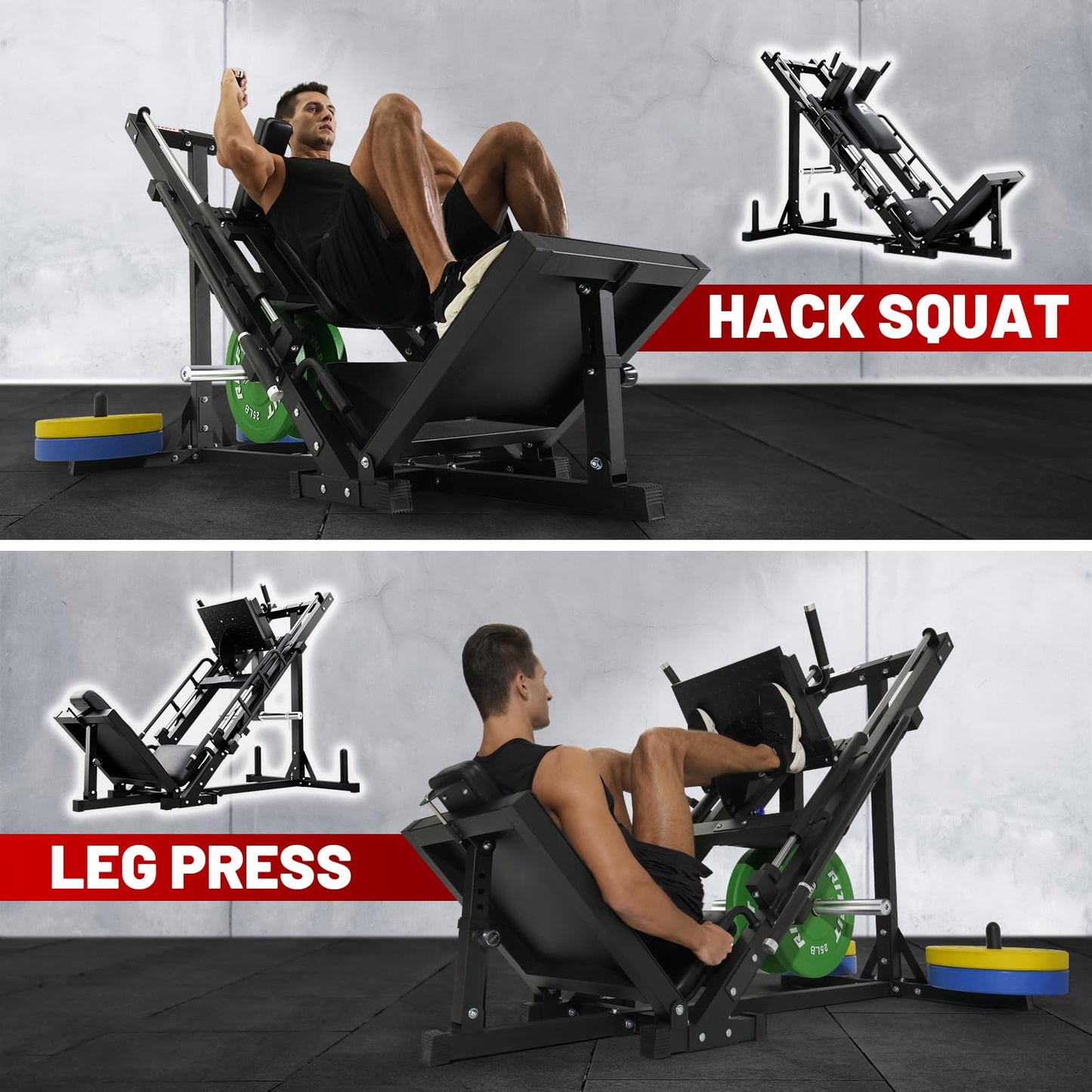 RitFit Leg Press Hack Squat Machine, Professional Adjustable Leg Press Machine for Home Gym with Linear Bearing, Full Lower Body Workout with Weight Storage (Black,with 35lb Rubber Weight Plates)