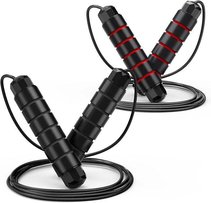 Jump Rope, Tangle-Free Rapid Speed Jumping Rope Cable with Ball Bearings for Women, Men, and Kids, Adjustable Steel Jump Rope with Foam Handles for Home Gym Exercise Fitness Workout Equipment & Slim Body