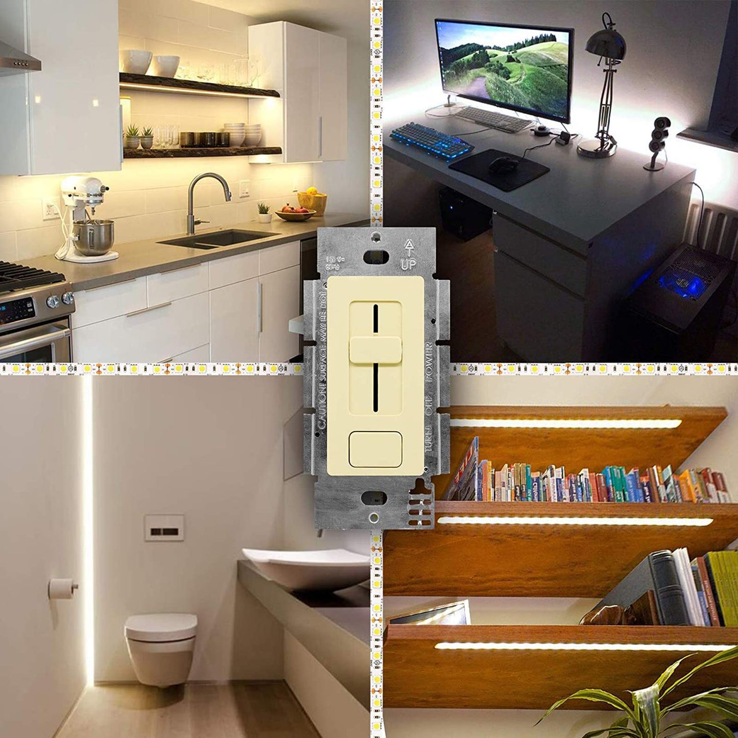 HitLights LED Driver and Dimmer Switch Single Integrated Unit, EZDim 120V AC – 12 V DC 60Watt Wall Dimmer Switch with Most Solid Color 12V DC Tape Lights