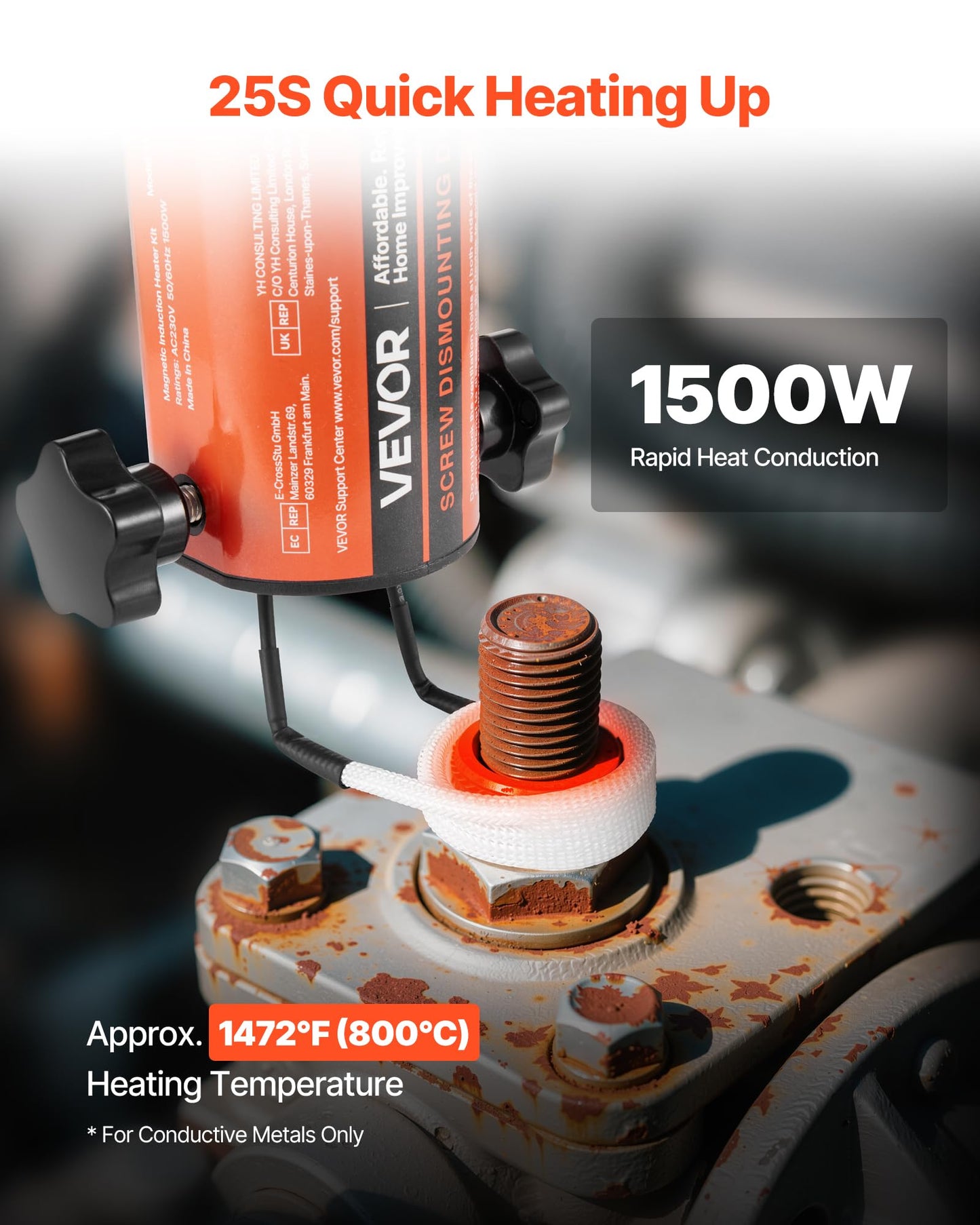 VEVOR Induction Heater Bolt Removal, 1500W 110V Magnetic Induction Heater Kit, Handheld Nut Buster Tool, Mini Heating Machine for Rusty Screw Removing, Car Garage Repairing Tools with 8 Coil and Box
