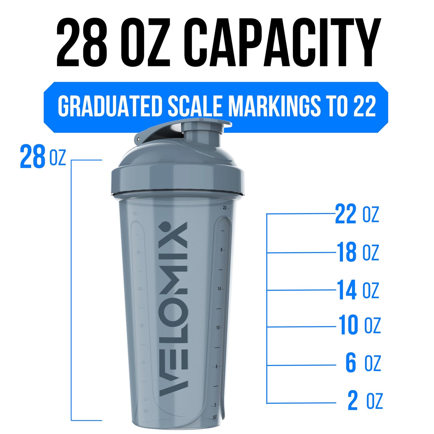 VELOMIX -4 PACK 28 Oz Protein Shaker Bottle for Protein Mixes - 4x Wire Whisk | Leak Proof Shaker Cups for Protein Shakes | Large, Stackable Protein Shaker Bottles Pack | Dishwasher Safe (Aqua Depths)