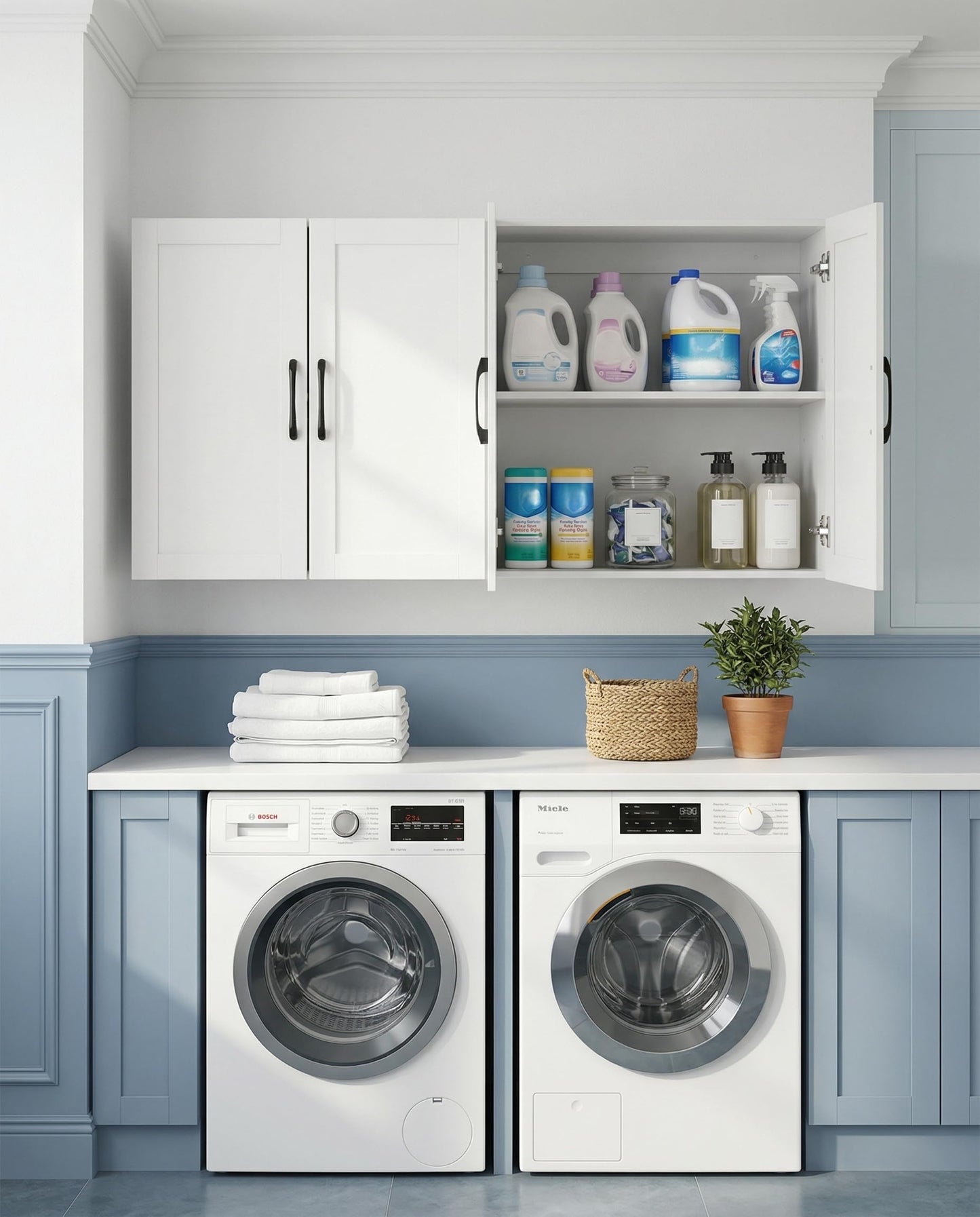 Cozivellia Wall Cabinet with Adjustable Shelves, Laundry Room Cabinet with 4 Doors, Kitchen Storage Cupboard Cabinet, Wall Mount Medicine Cabinet for Bathroom, Living Room, White