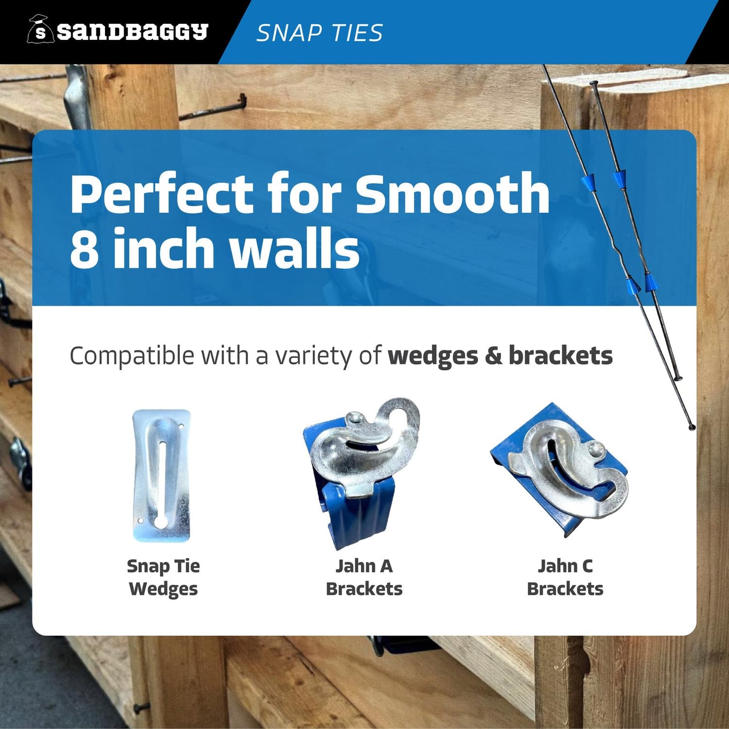 8" Standard Snap Ties for Concrete Forms - 1" Plastic Cones, Integral Heads - 2:1 Safety Factor, 2,250 lbs Working Load - 4 Gauge Steel (Short End - 4.75", 200) - 1 Year Warranty