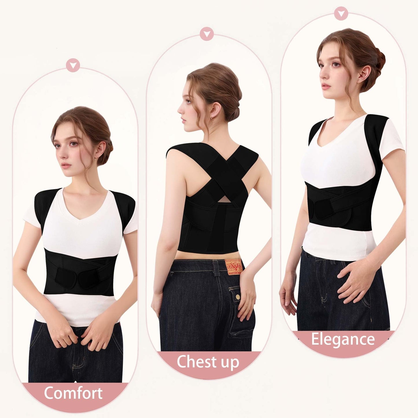 QFE Posture Corrector for Women and Men Back Brace Shoulder Straightener Hunchback Adjustable Support Upper Comfy (Black, Medium (Waist 27.5"-31.5"))