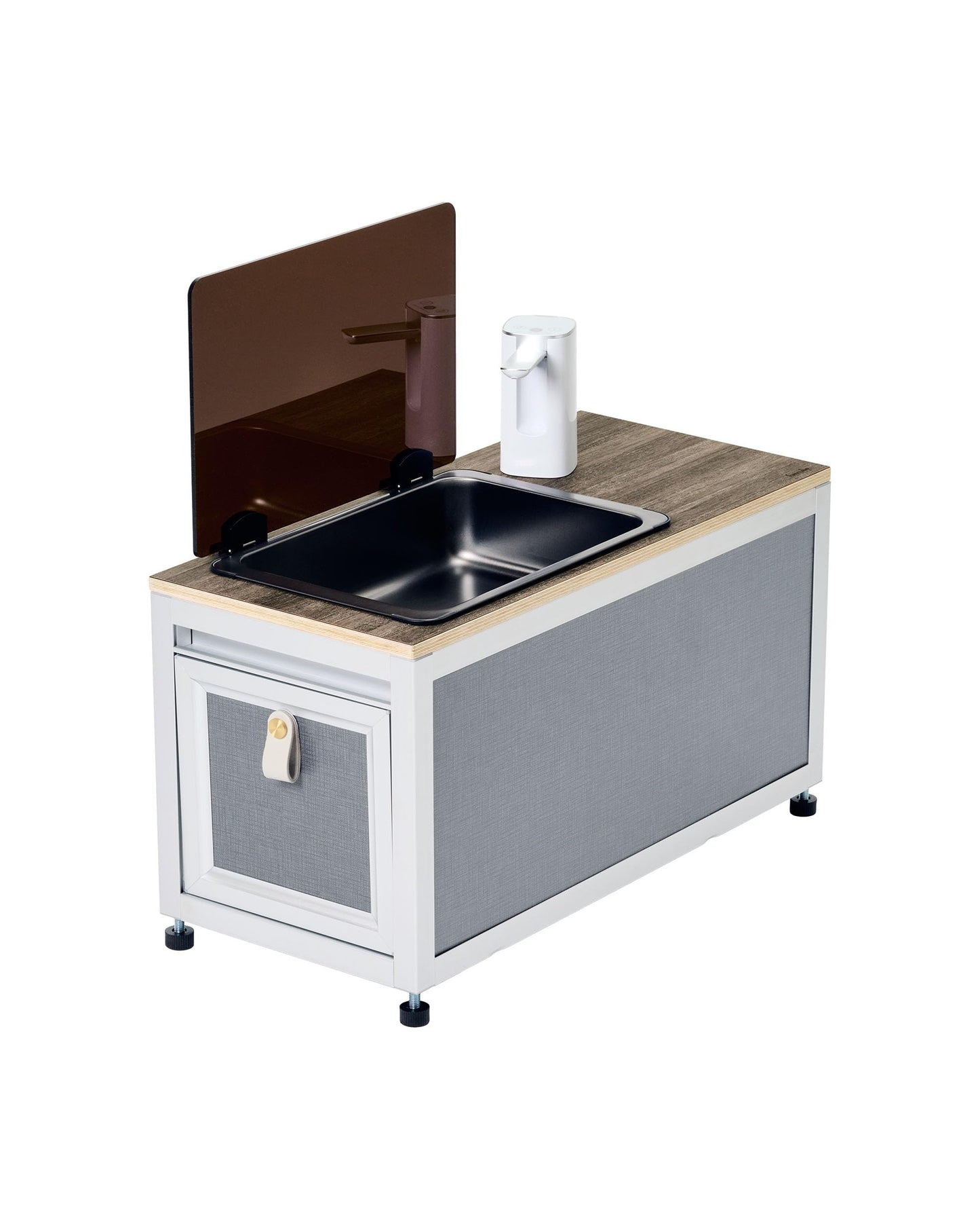 Portable Camping Sink, 304 Stainless Steel Outdoor Handwash Station with Touchless Faucet, Folding Table Lid & Storage Cabinet, Heavy-Duty Portable Sink for RV, Backyard, Camping & Kids
