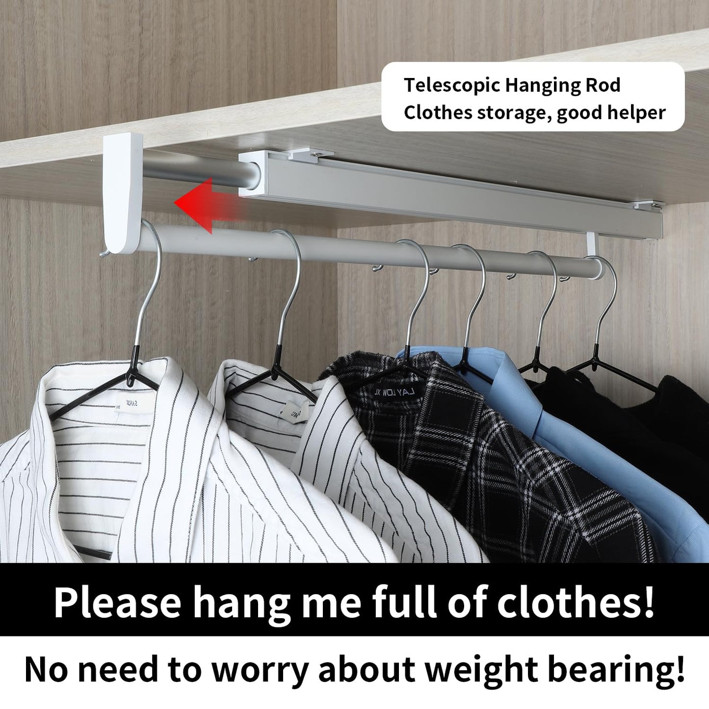 BaiNong Pull Out Closet Rod - White, 21-1/4 Inch, Telescopic Trouser Rack for Shallow Cabinet, Organize Pants & Clothes
