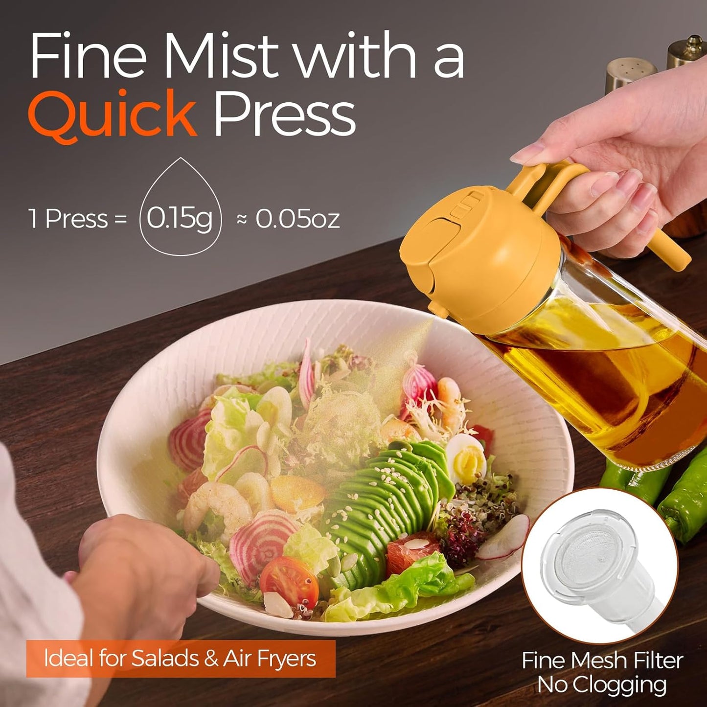 YARRAMATE Glass Olive Oil Sprayer - 2-in-1 Food Grade Premium Dispenser | 16oz Capacity (Orange)