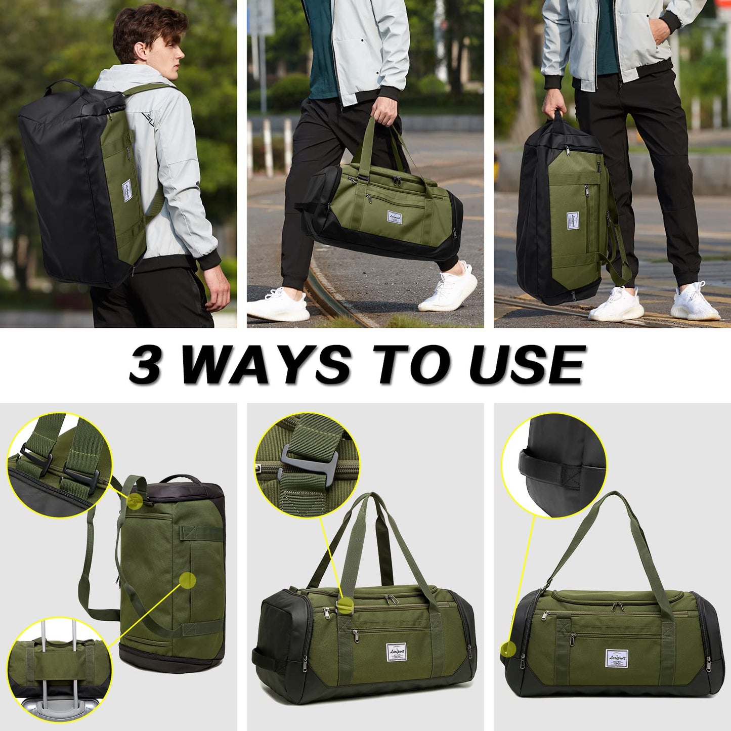 Laripwit Travel Duffle Bag for men 40L Medium Sports Gym Bag with Wet Pocket & Shoes Compartment Weekender Overnight Backpack for Traveling Duffel Bag Backpack for Women, Green