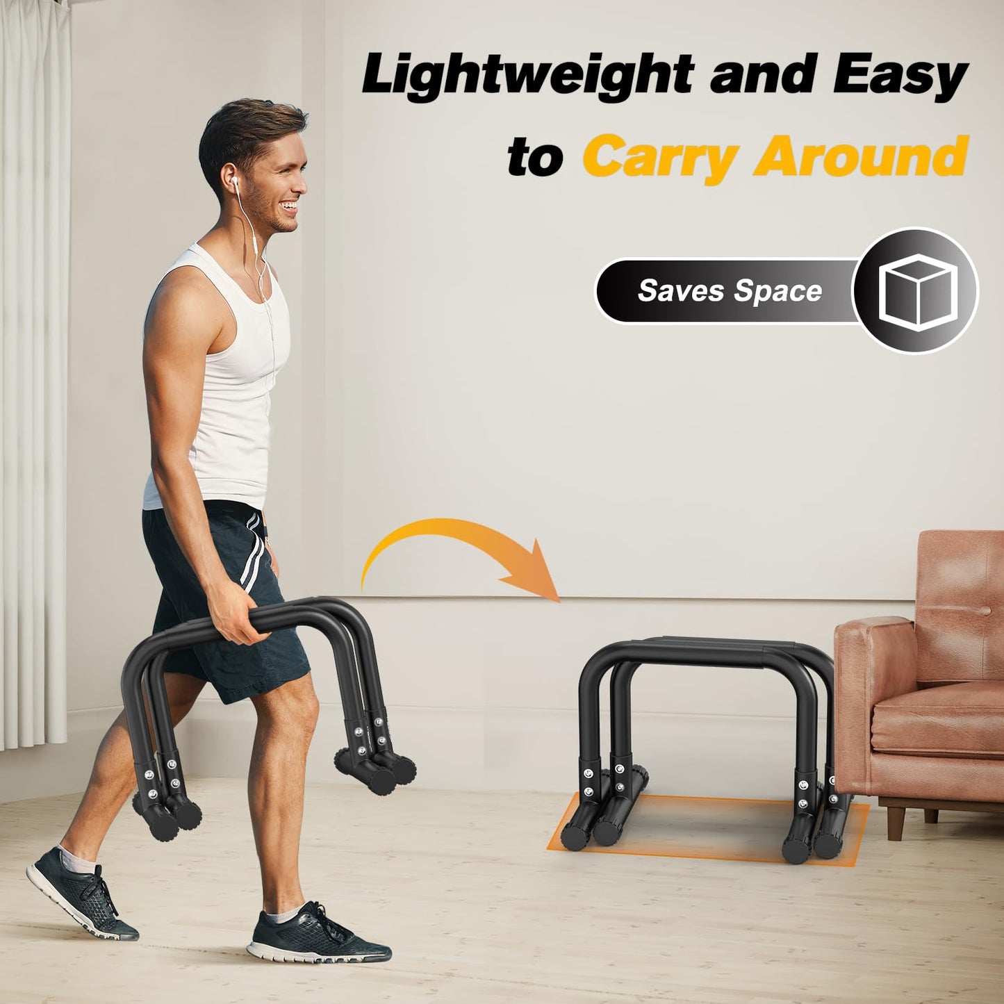 RELIFE REBUILD YOUR LIFE Push Up Bar,14in High Steel Parallettes Bars,Dip Station Strength Training At Home Gym Workout.Calisthenics Parallel for L-Sit, Full Planche & Dips, Gymnastics.(Black-03)