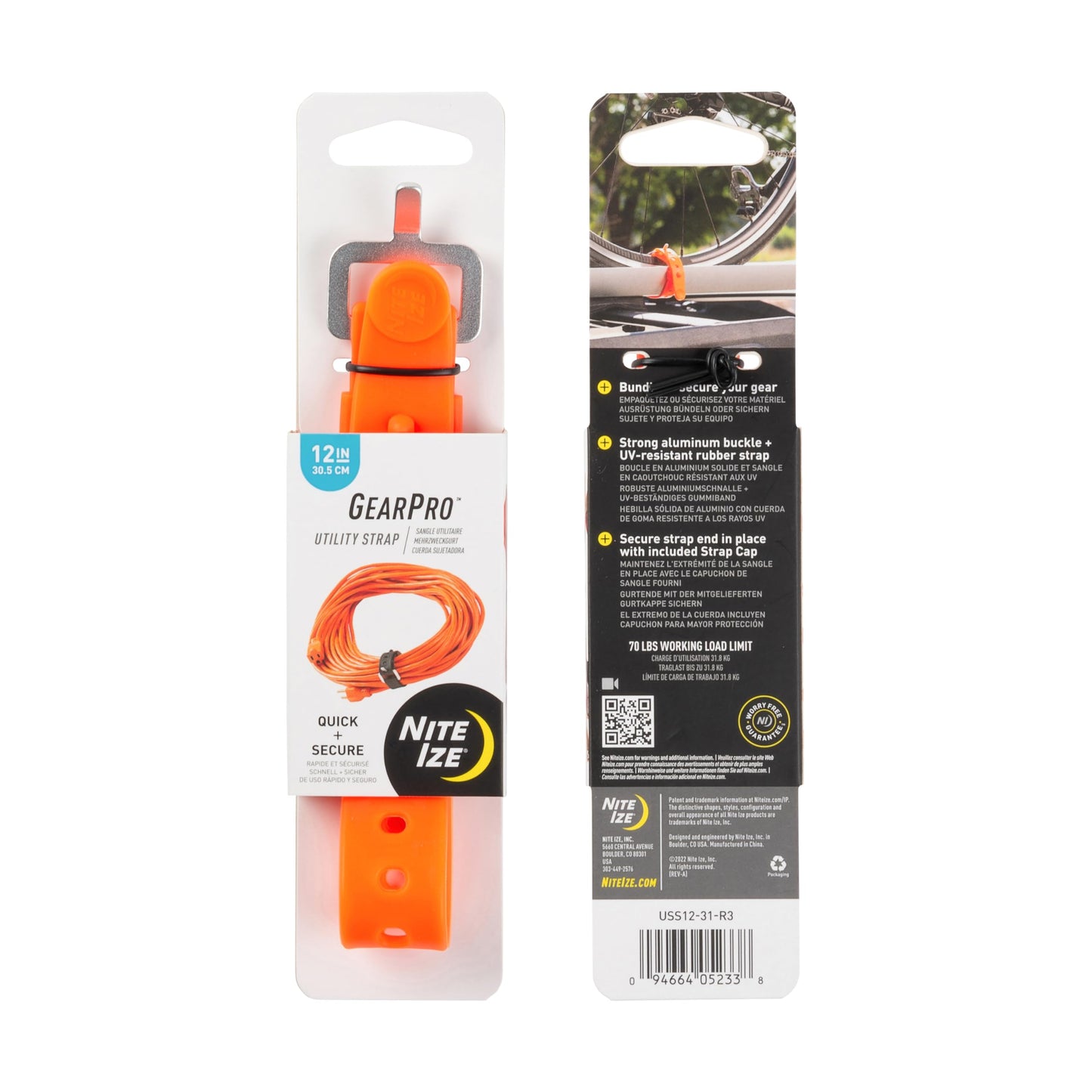 Nite Ize GearPro Utility Strap - Durable All-Purpose Utility Rubber Strap with Aluminum Buckle - Secure Equipment & Gear - UV-Resistant & Stretchy - 12", Bright Orange (3 Pack)