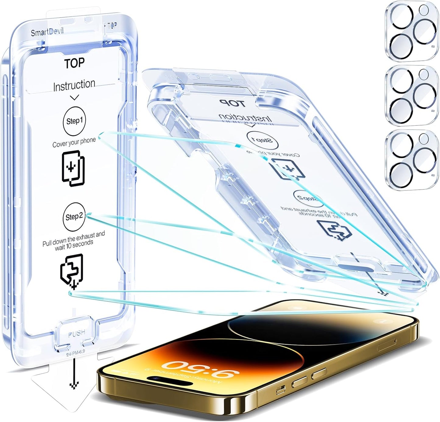 3-Pack 14 3-Pack 9H SMARTDEVIL Screen Protector for iPhone Pro Max with Camera Lens Protector, Clear Tempered Glass