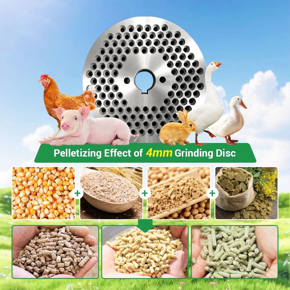 160 Feed Pellet Machine 5.5 kW 110V 60Hz US Voltage Three Roller Flat Die 4 mm Disc 100 to 200 kg per Hour for Chicken Duck Goose Pig Rabbit Feed