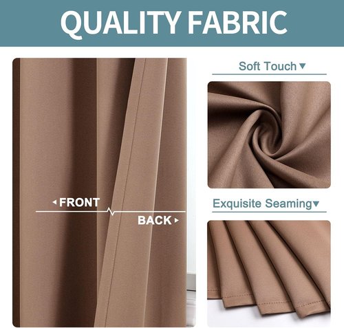 ChrisDowa Grommet Blackout Curtains - Thermal Insulated Room Darkening Panels, Cappuccino, 42W x 63L
