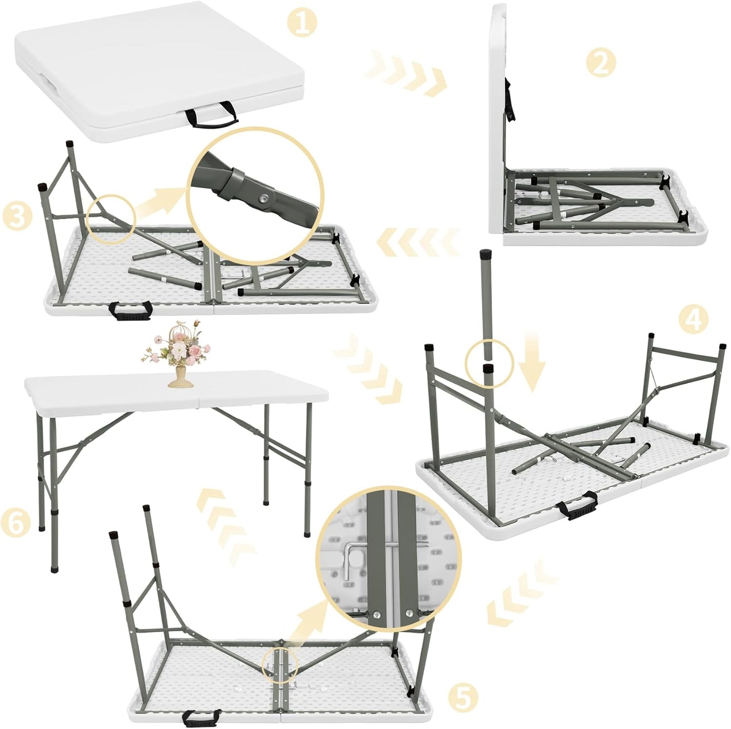 Regine Switzerland Folding Camping Table Set of 2 - 4FT Heavy-Duty Plastic with Steel Legs | Portable & Versatile for Indoor/Outdoor Events (White)