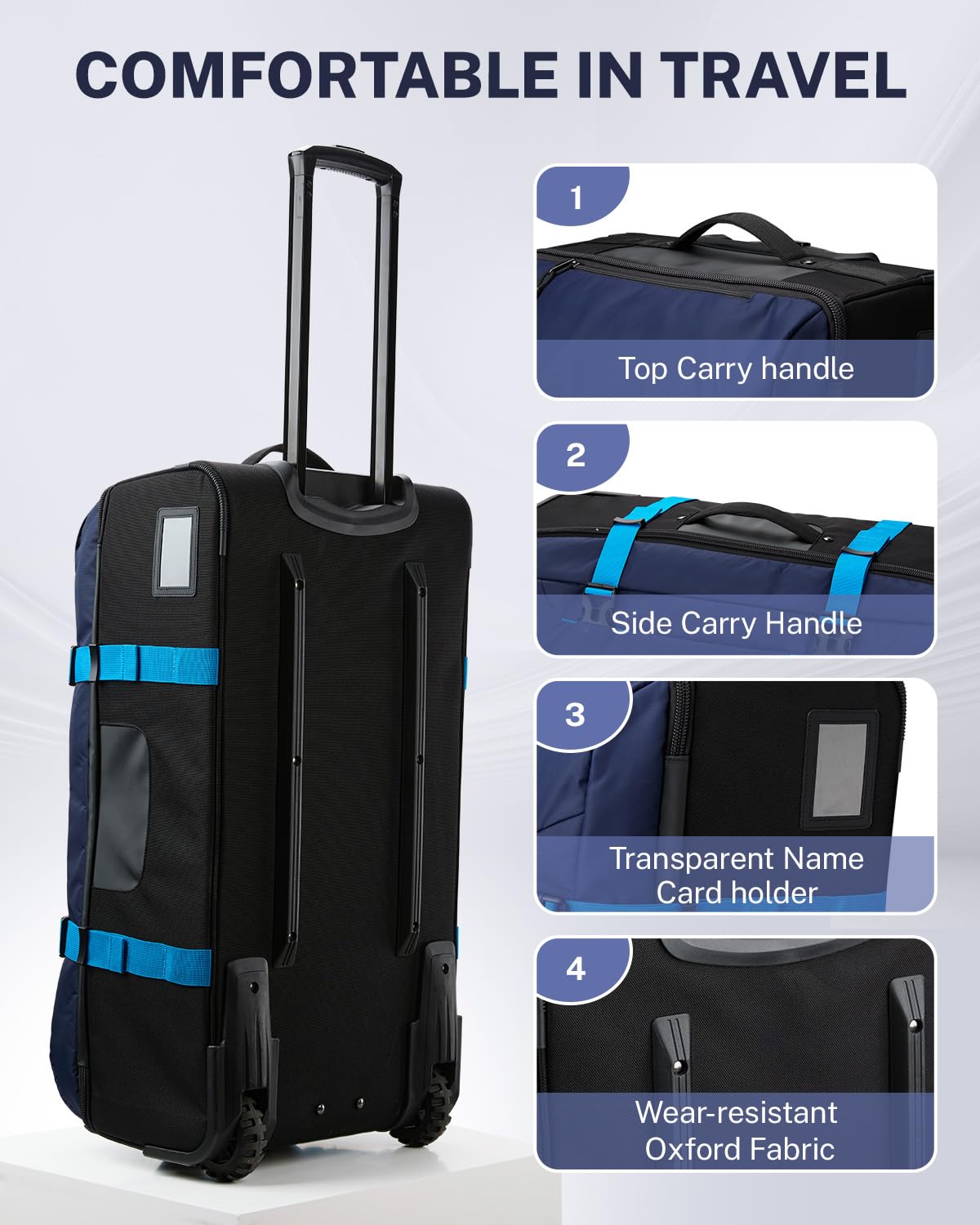 Gonex Rolling Duffle Bag with Wheels, Water-repellent 90L Nylon Large Wheeled Travel Duffel Luggage with TSA Lock & Telescopic Handle 30 inch, Dark Blue