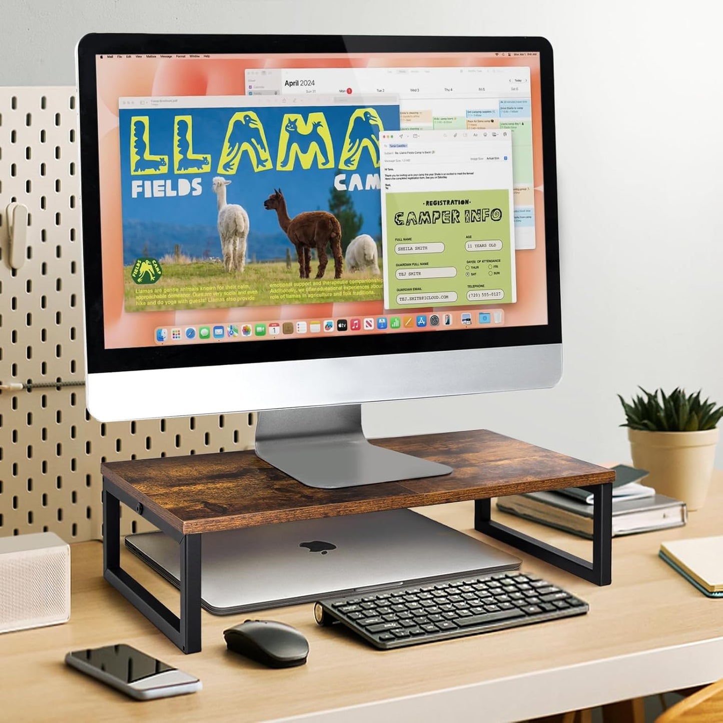 20 Inch ARCOBIS Monitor Riser, Wood & Metal Computer Monitor Stand Riser for Desk, Rustic Brown