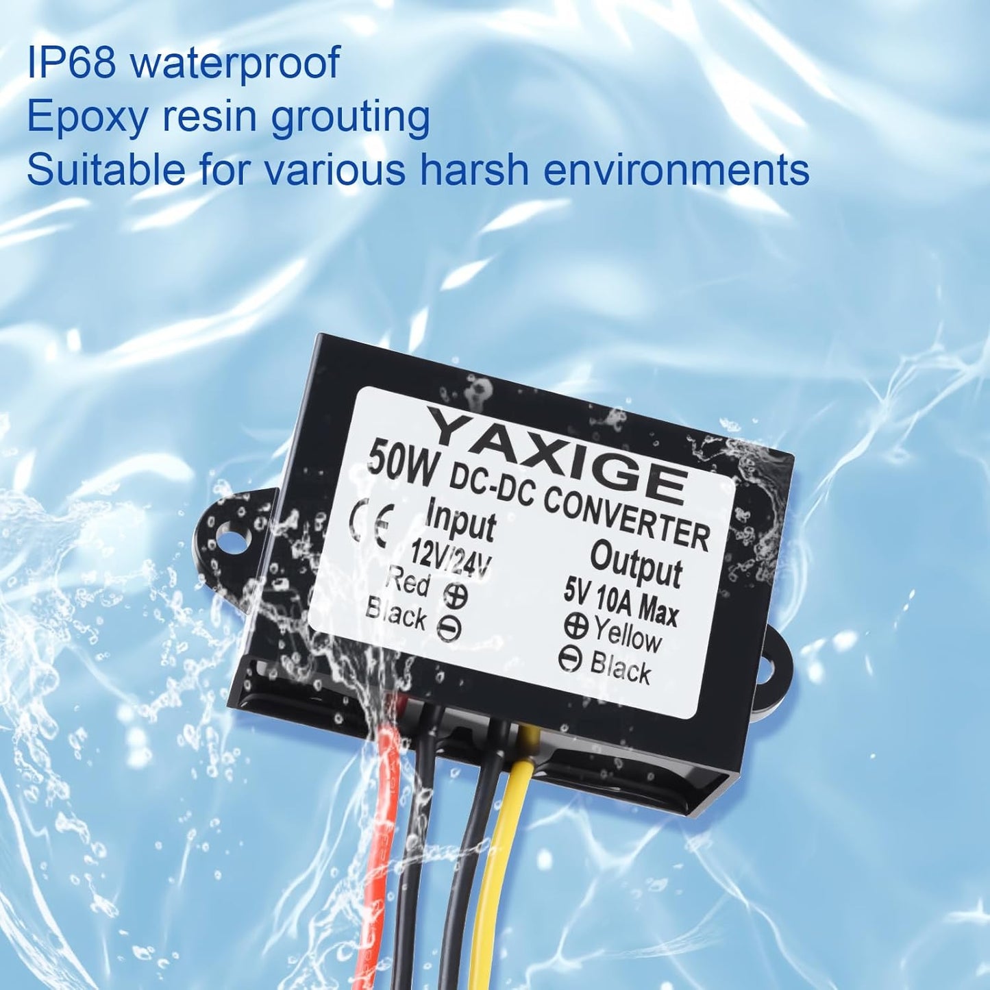 YAXIGE 3PCS 12V/24V 5V 10A 50W (10V-32V 5V, 10A) to Step-Down Converter Regulator Waterproof Step-Down Power Supply