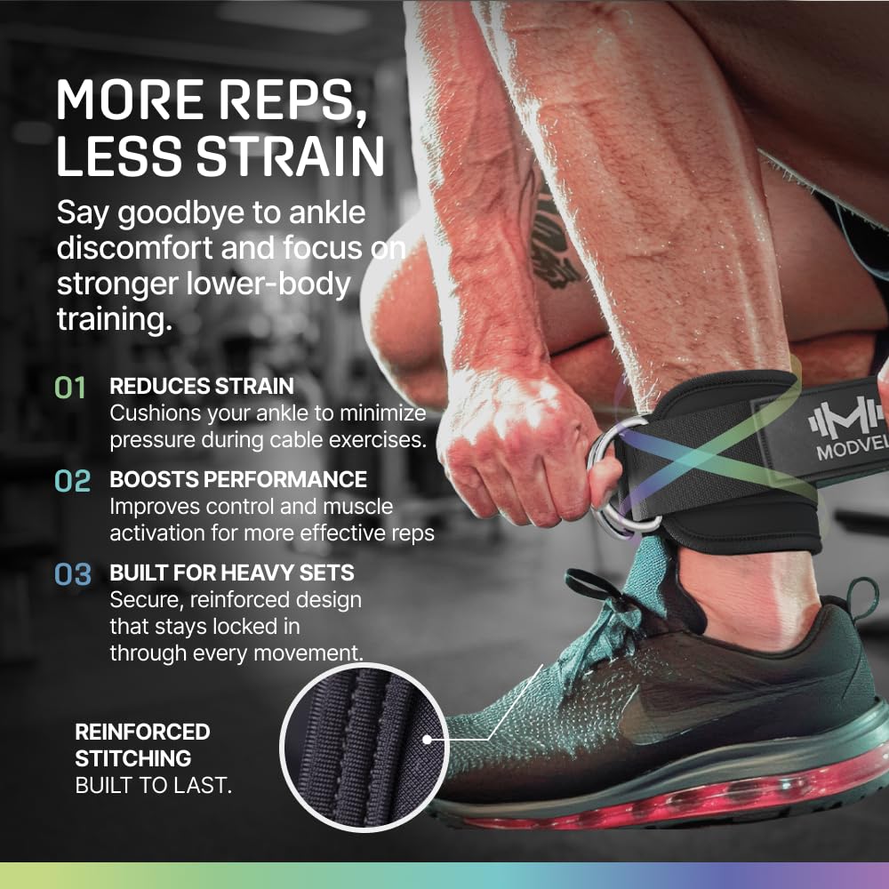 Modvel Ankle Strap (Single) for Cable Machine – Adjustable & Comfortable Gym Accessory for Strength Training, Weightlifting, and Injury Recovery – Durable Padded Support for Men & Women (Black)